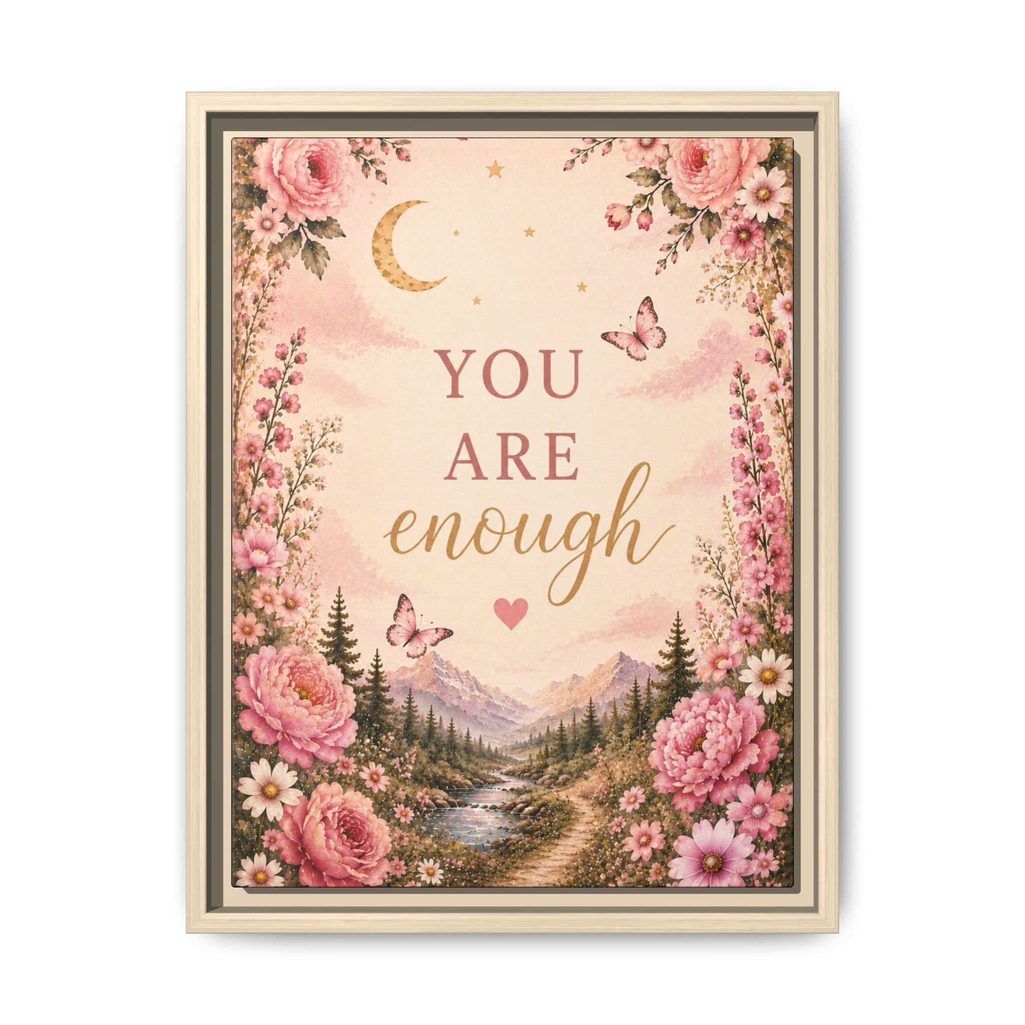 You Are Enough floral landscape Framed Canvas