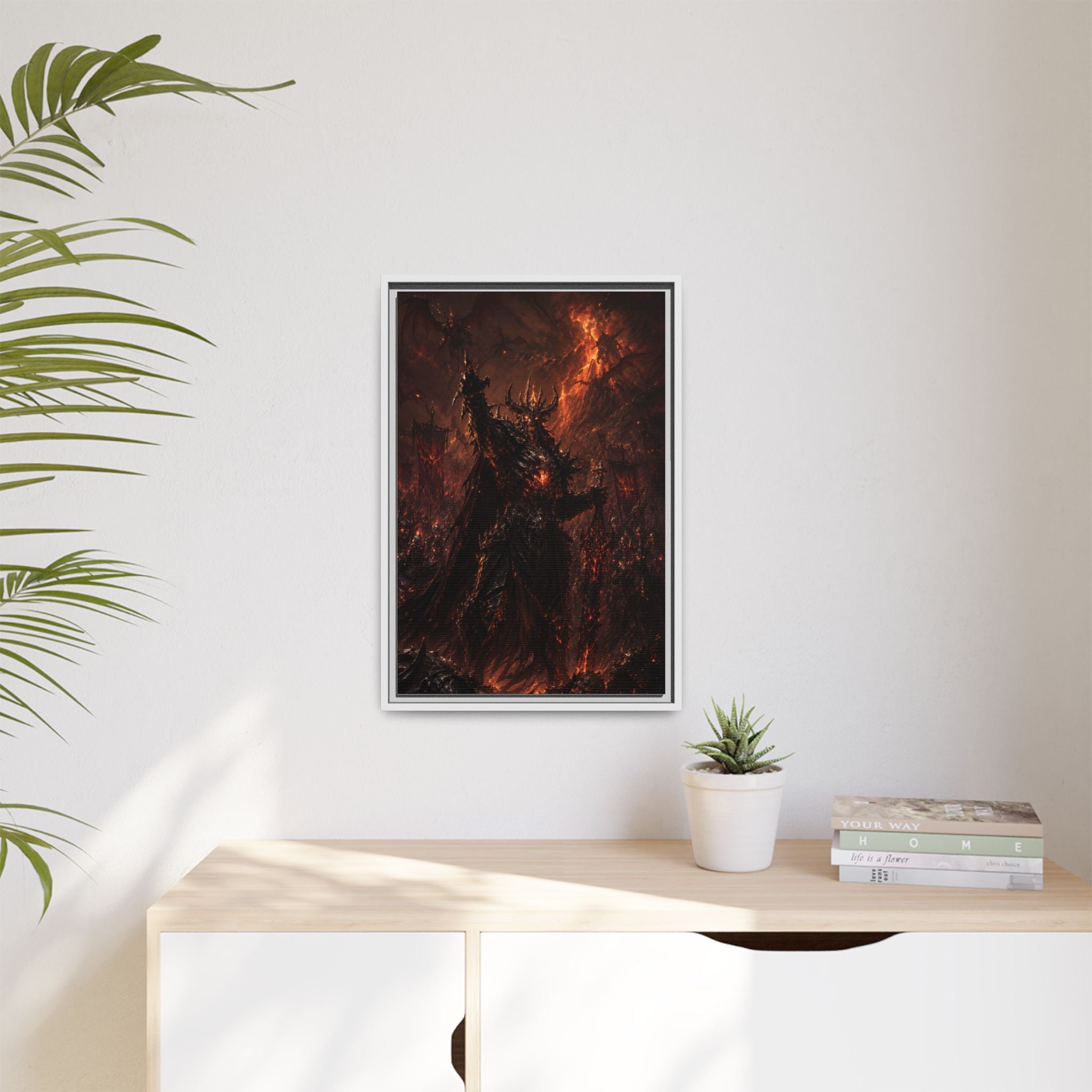 Framed Matte Canvas: Infernal Dark Lord Fantasy Wall Art