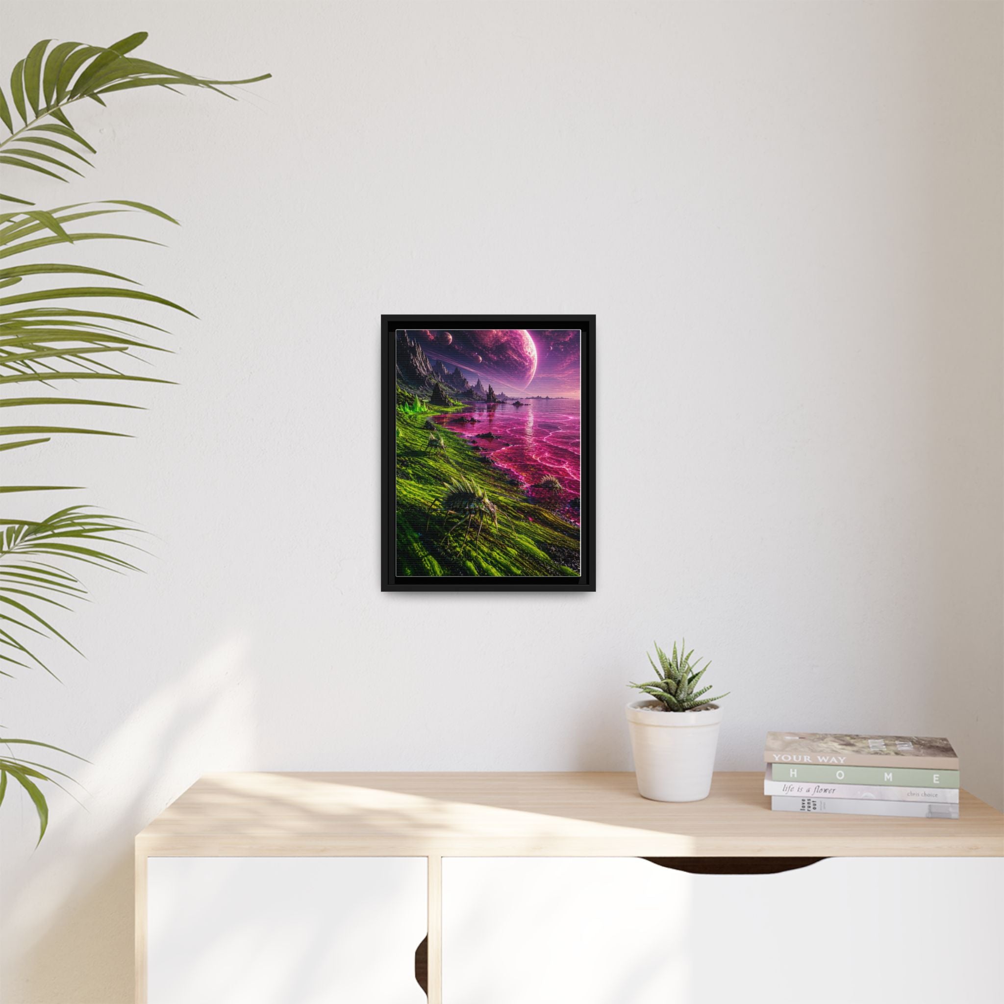 Framed Matte Canvas - Neon Alien Landscape Wall Art
