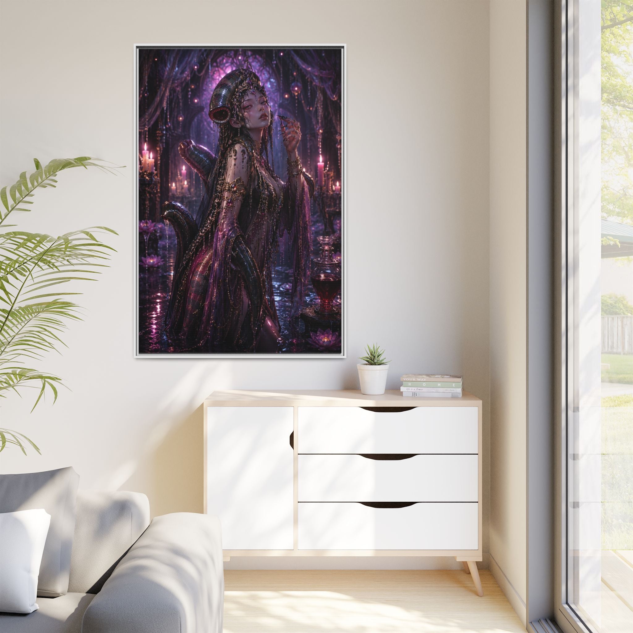 Gothic Fantasy Goddess Matte Canvas Print — Framed Dark Purple Wall Art