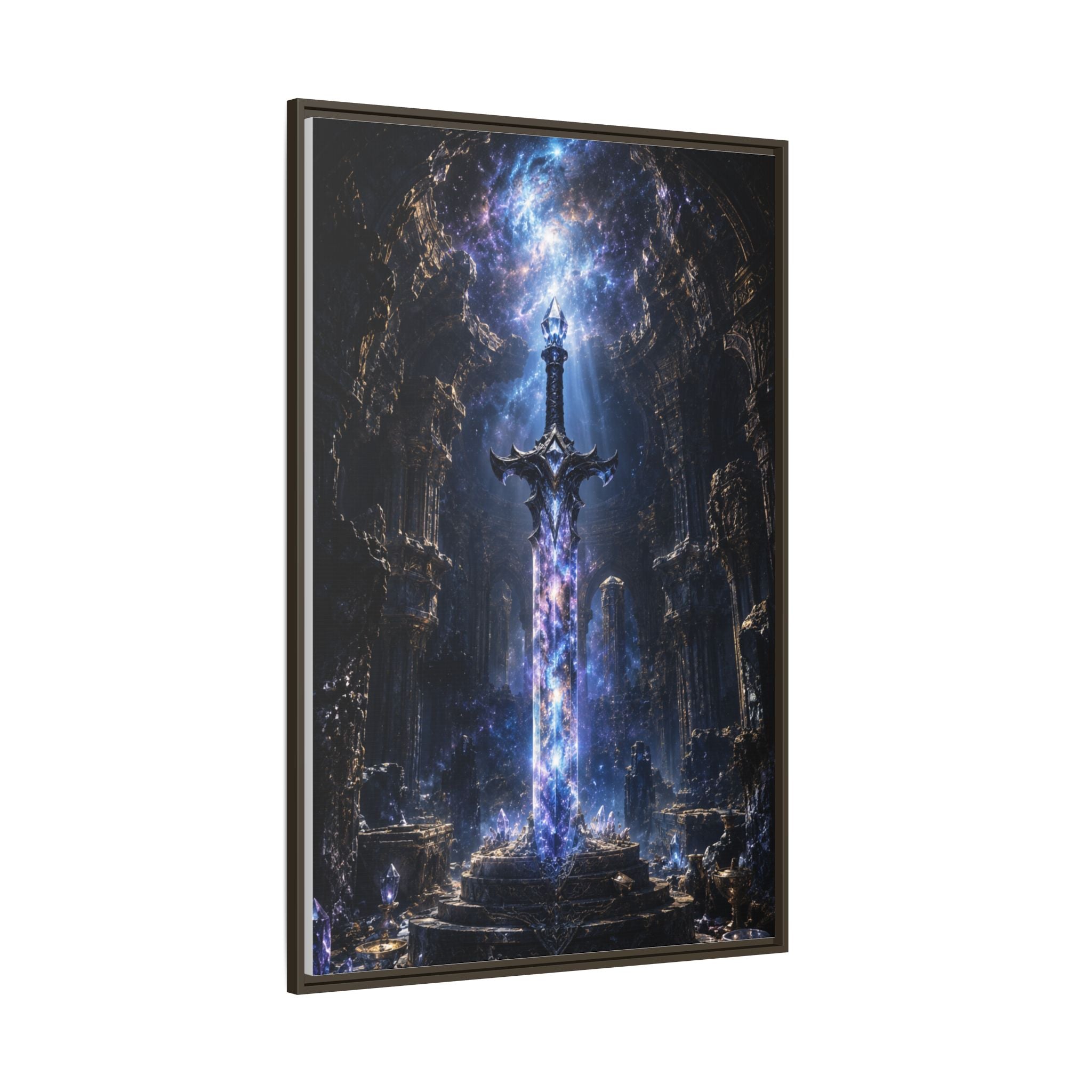Framed Fantasy Sword Canvas — Mystical Glowing Blade Wall Art