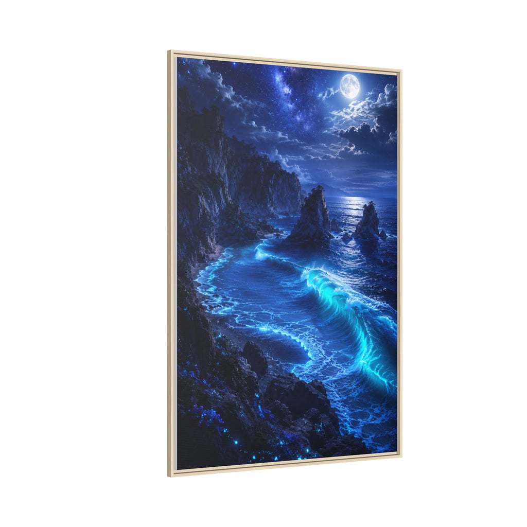 Framed Matte Canvas: Luminous Moonlit Ocean Art Print