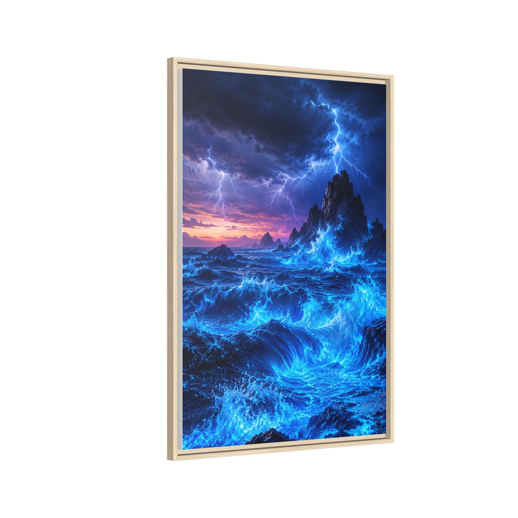 Framed Matte Canvas Art — Electric Stormy Ocean Landscape