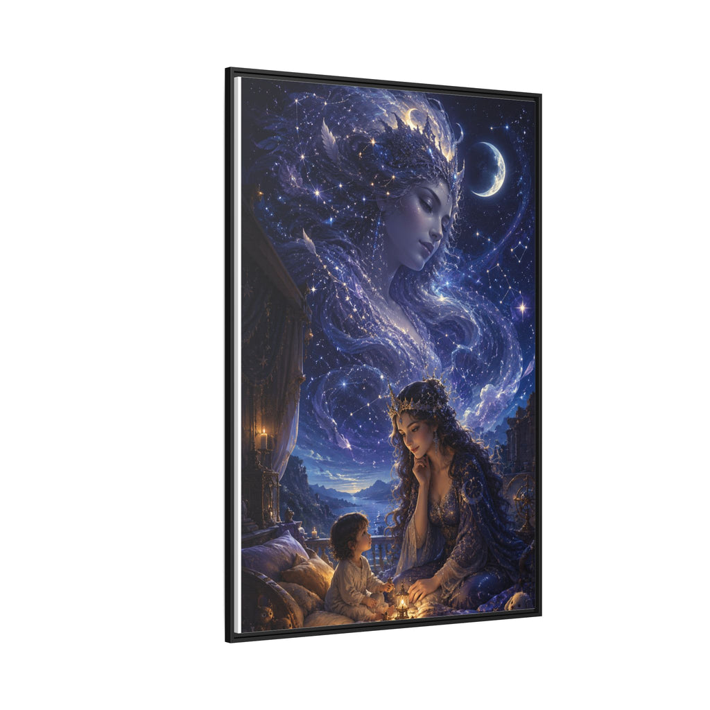 Framed Matte Canvas — Mystical Moon Mother & Child Nightscape Wall Art