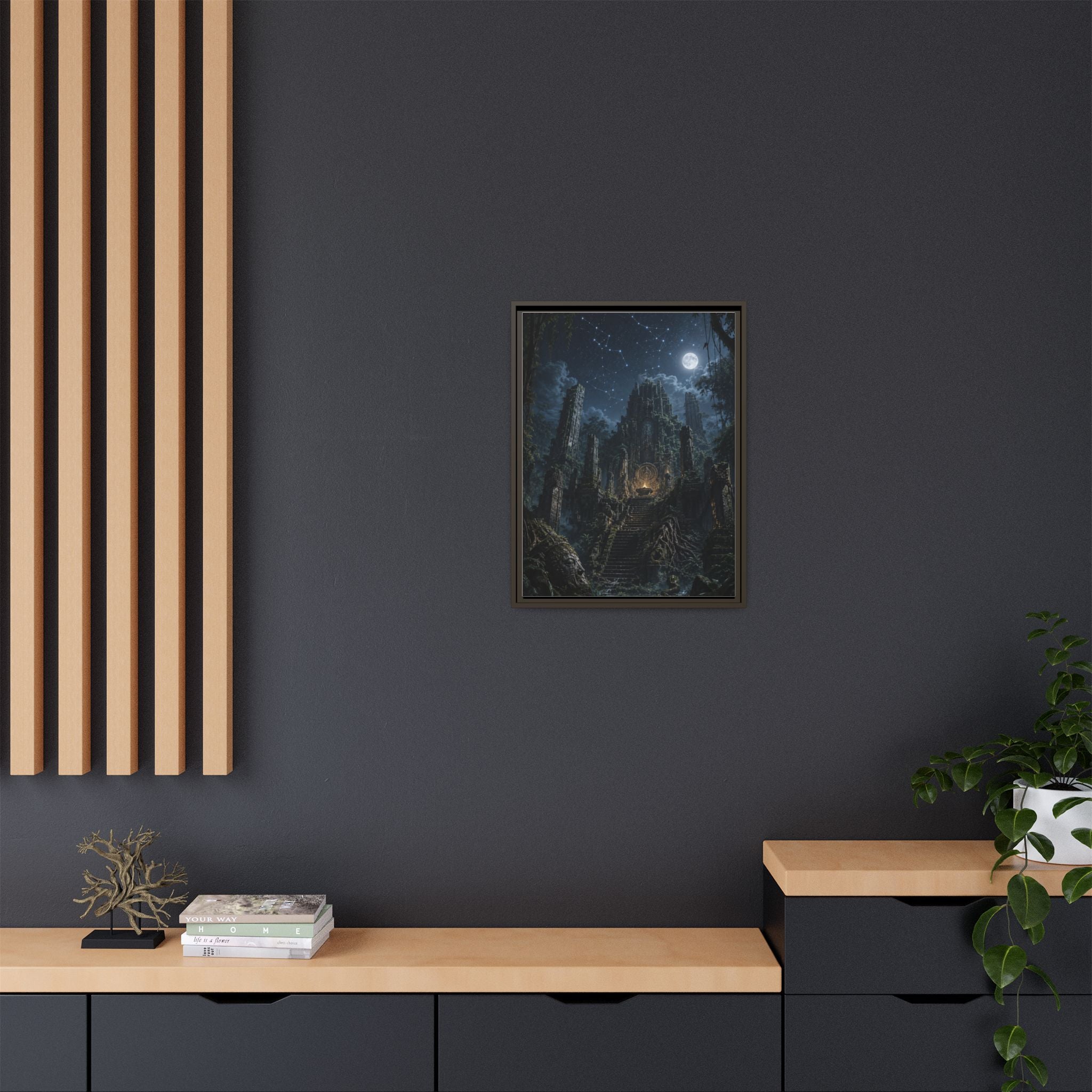 Framed Matte Canvas - Moonlit Ruins Fantasy Wall Art