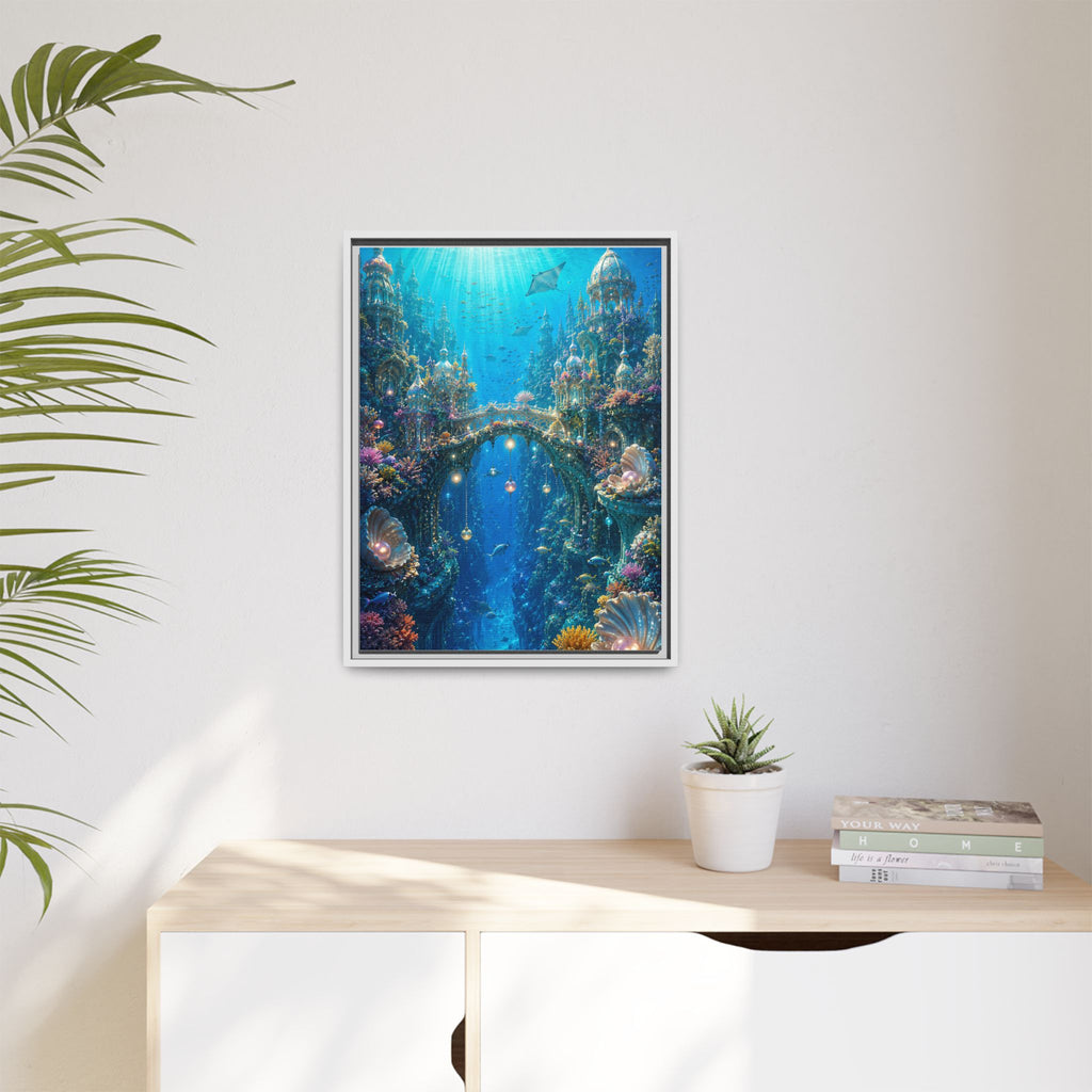 Underwater Fantasy Matte Canvas Framed Print — Ocean City Coral Reef Wall Art