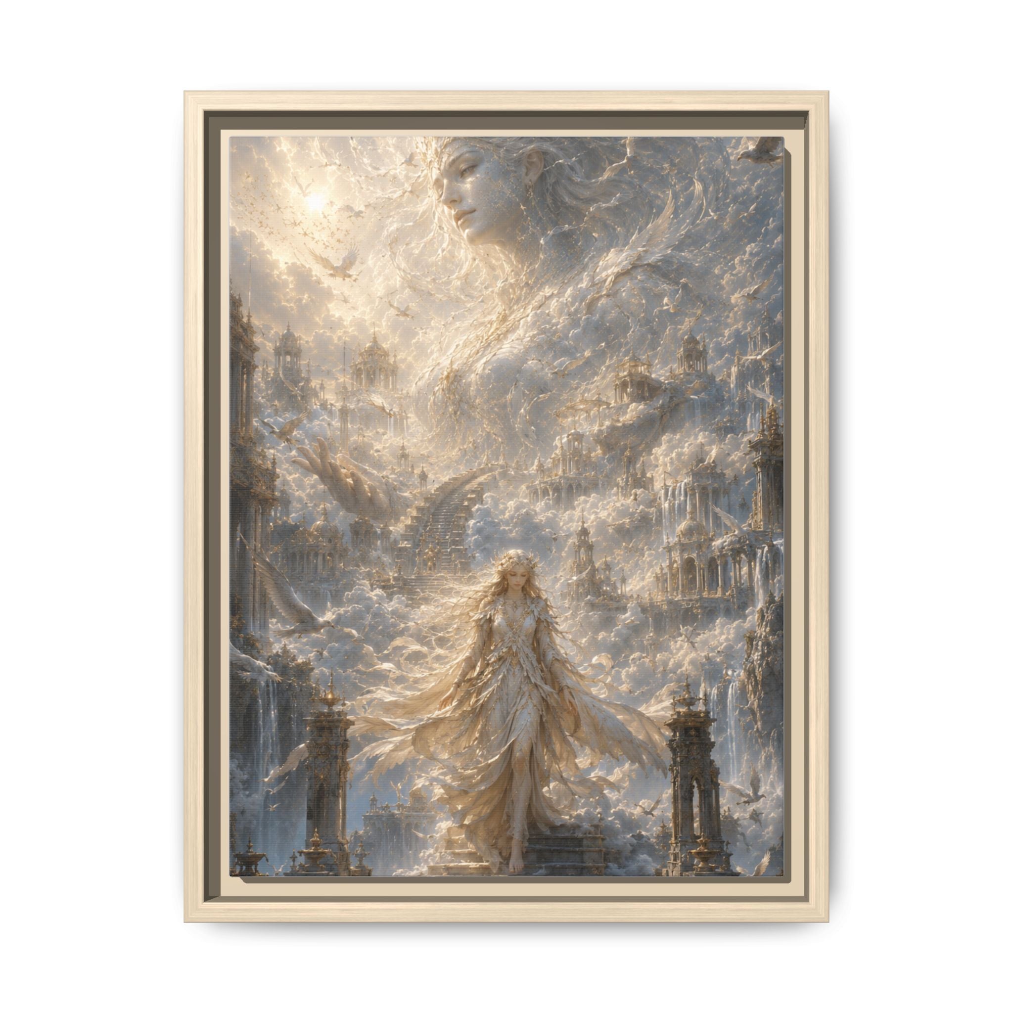 Ethereal Goddess Matte Framed Canvas Art — Dreamlike Fantasy Wall Decor