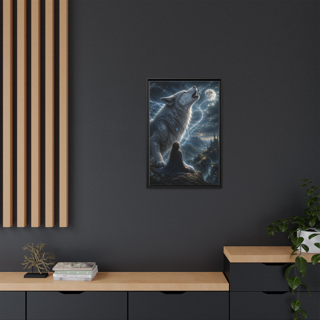Howling Wolf Moon Matte Canvas Print — Framed Fantasy Wall Art