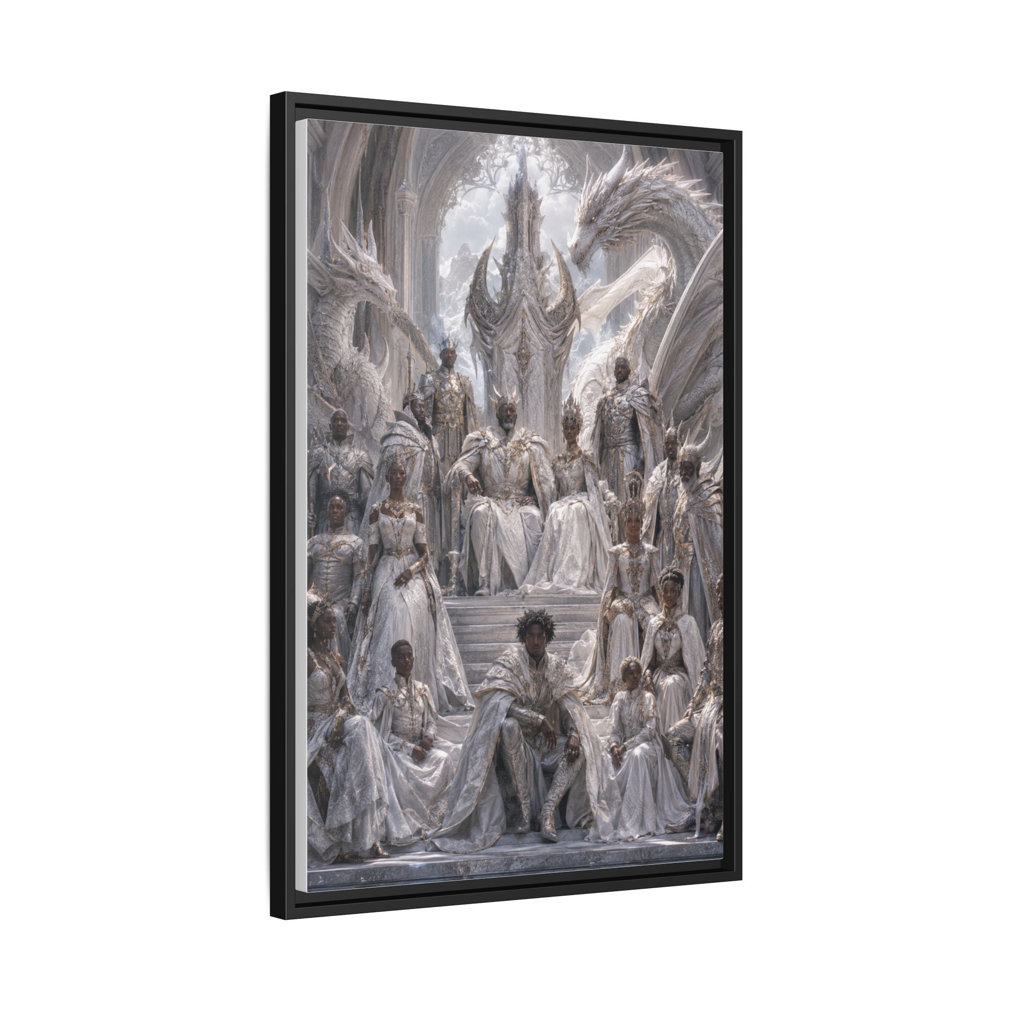 Framed Matte Canvas — Regal Dragon Court Fantasy Art Print