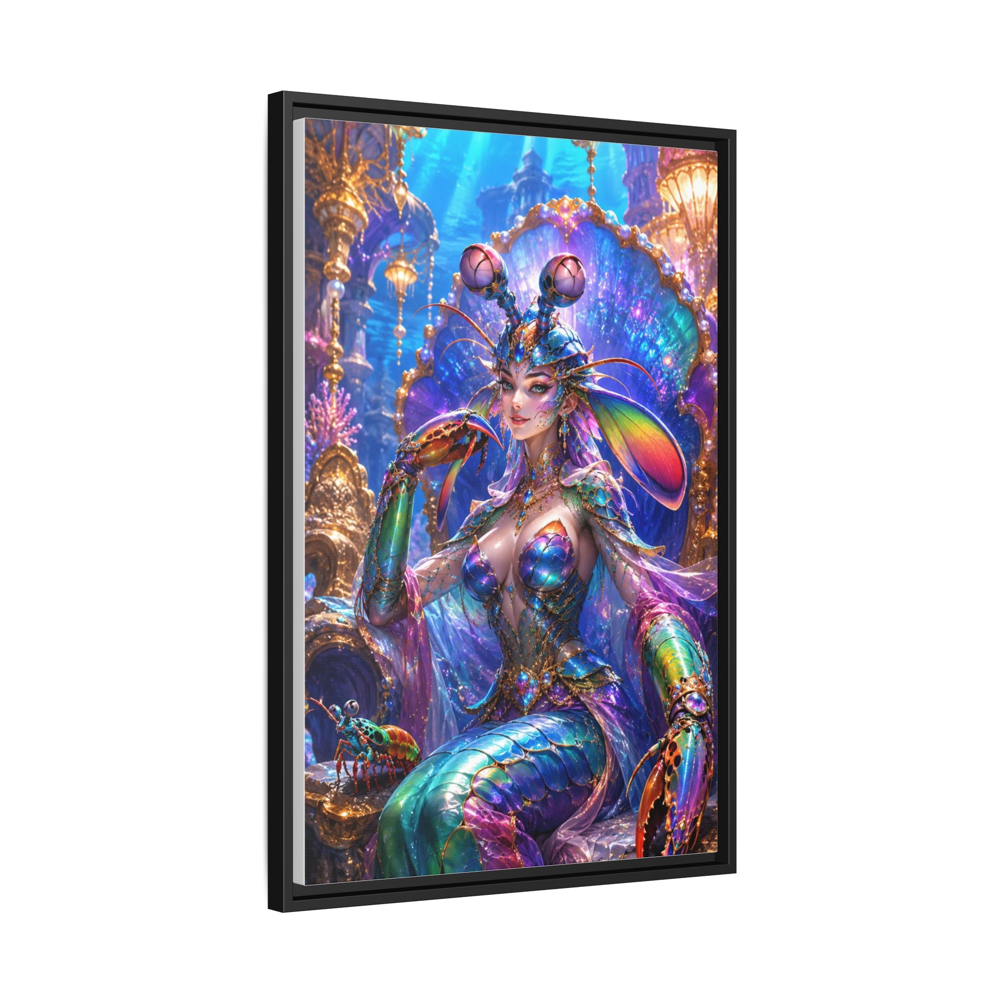 Mermaid Queen Framed Matte Canvas Art — Vibrant Fantasy Underwater Wall Decor