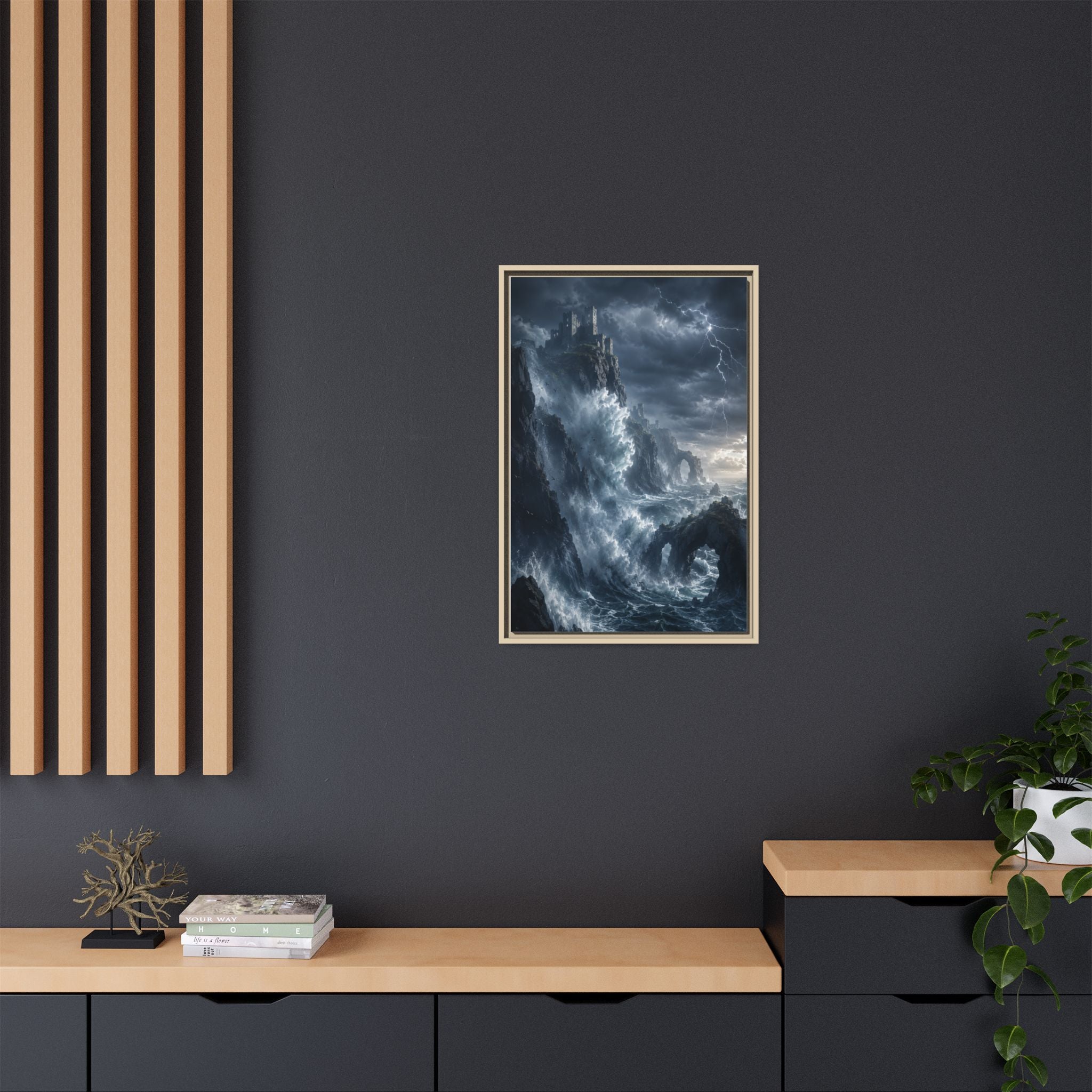 Framed Matte Canvas - Stormy Ocean Fantasy Wall Art