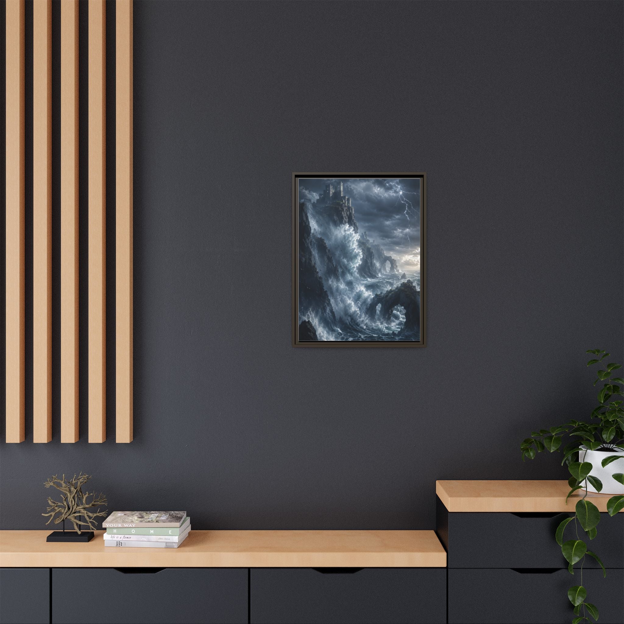 Framed Matte Canvas - Stormy Ocean Fantasy Wall Art