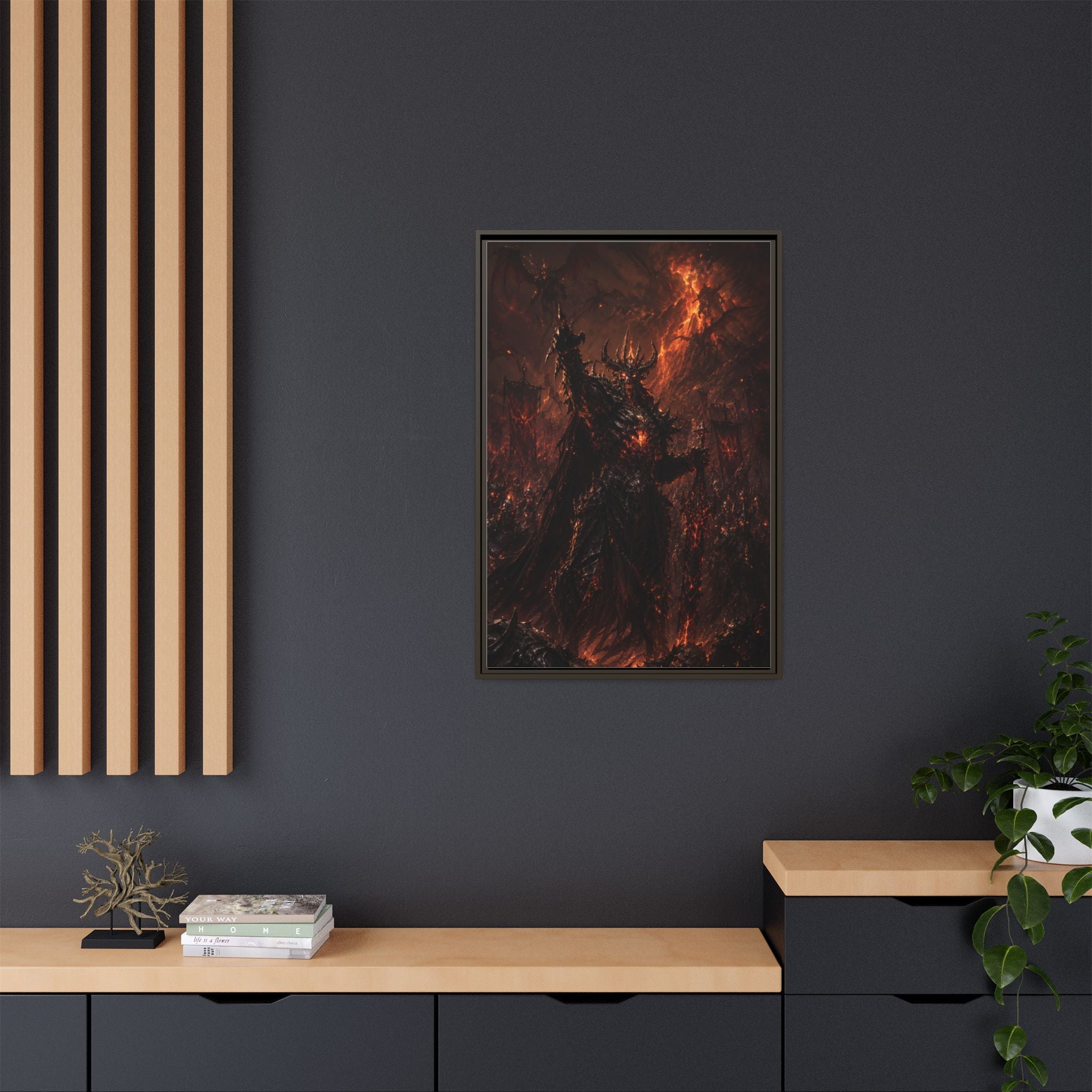 Framed Matte Canvas: Infernal Dark Lord Fantasy Wall Art