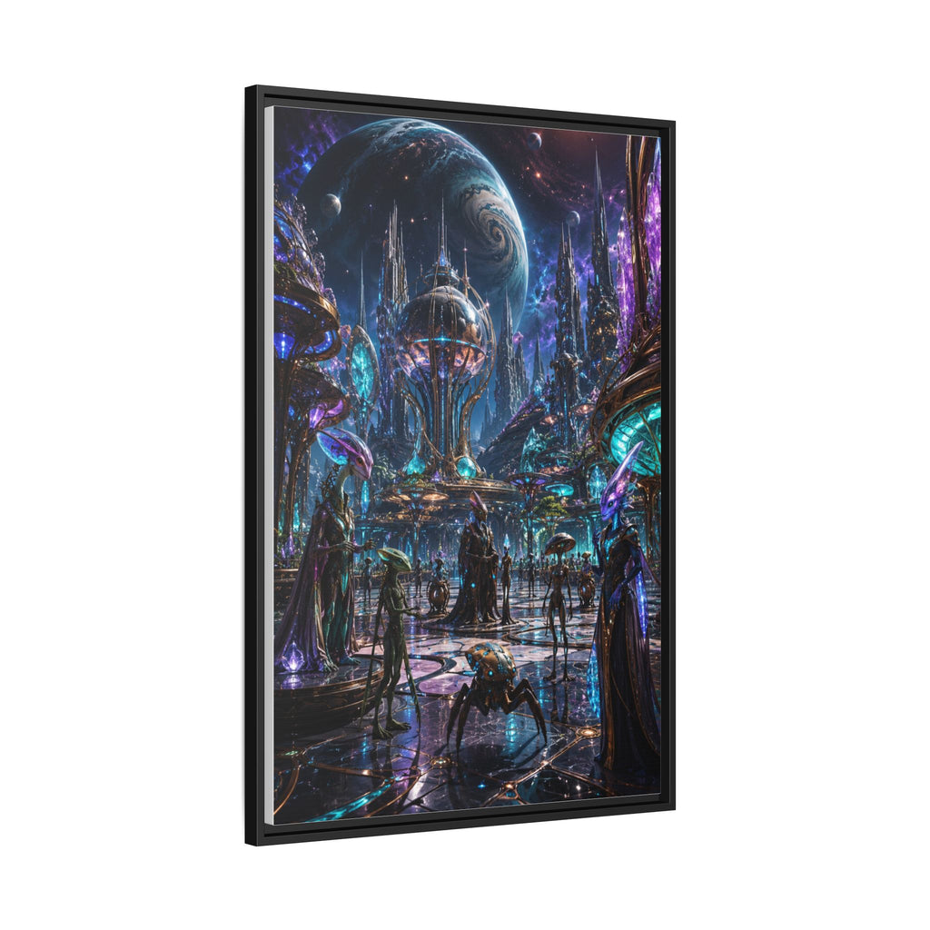 Framed Matte Canvas - Neon Sci‑Fi Cityscape Wall Art