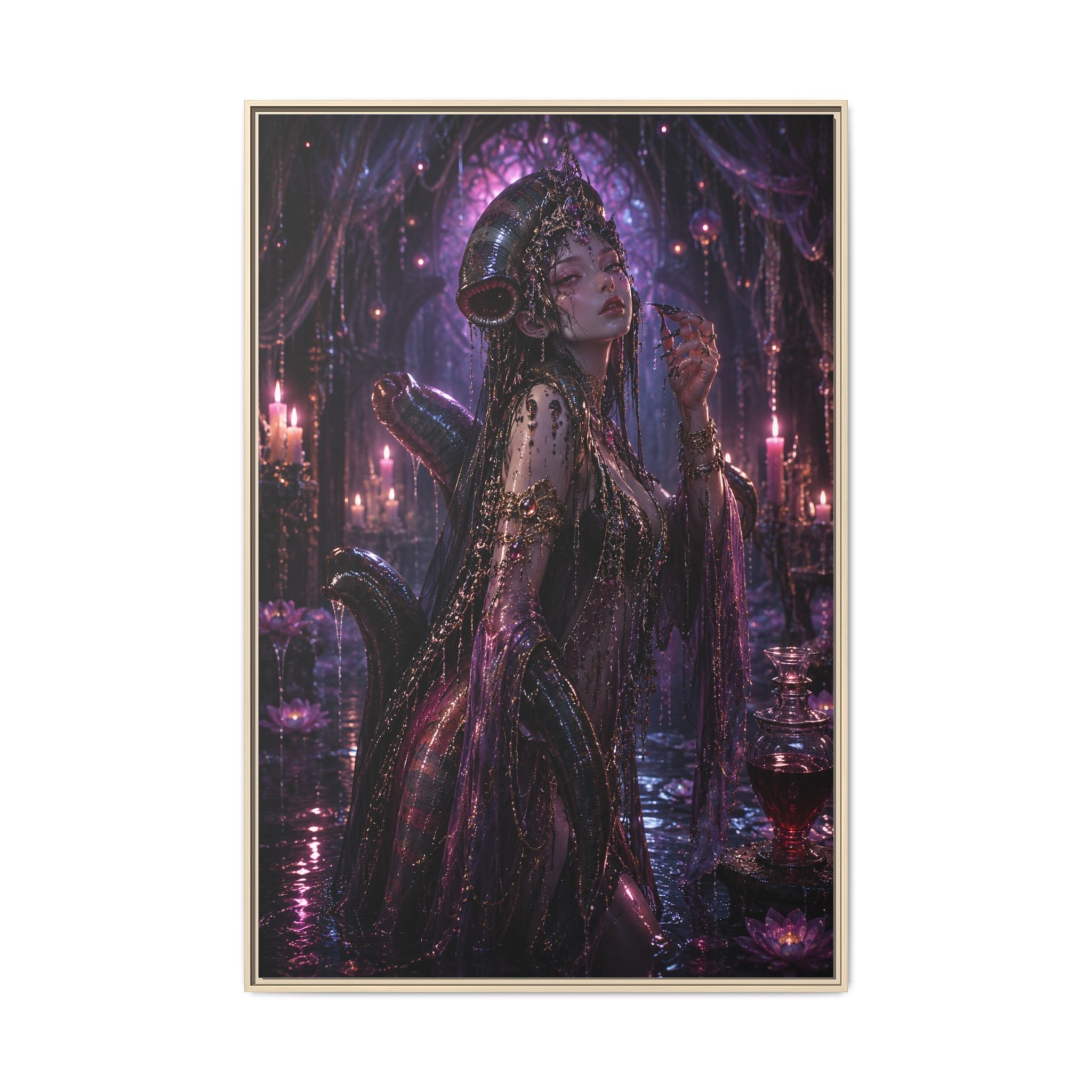 Gothic Fantasy Goddess Matte Canvas Print — Framed Dark Purple Wall Art