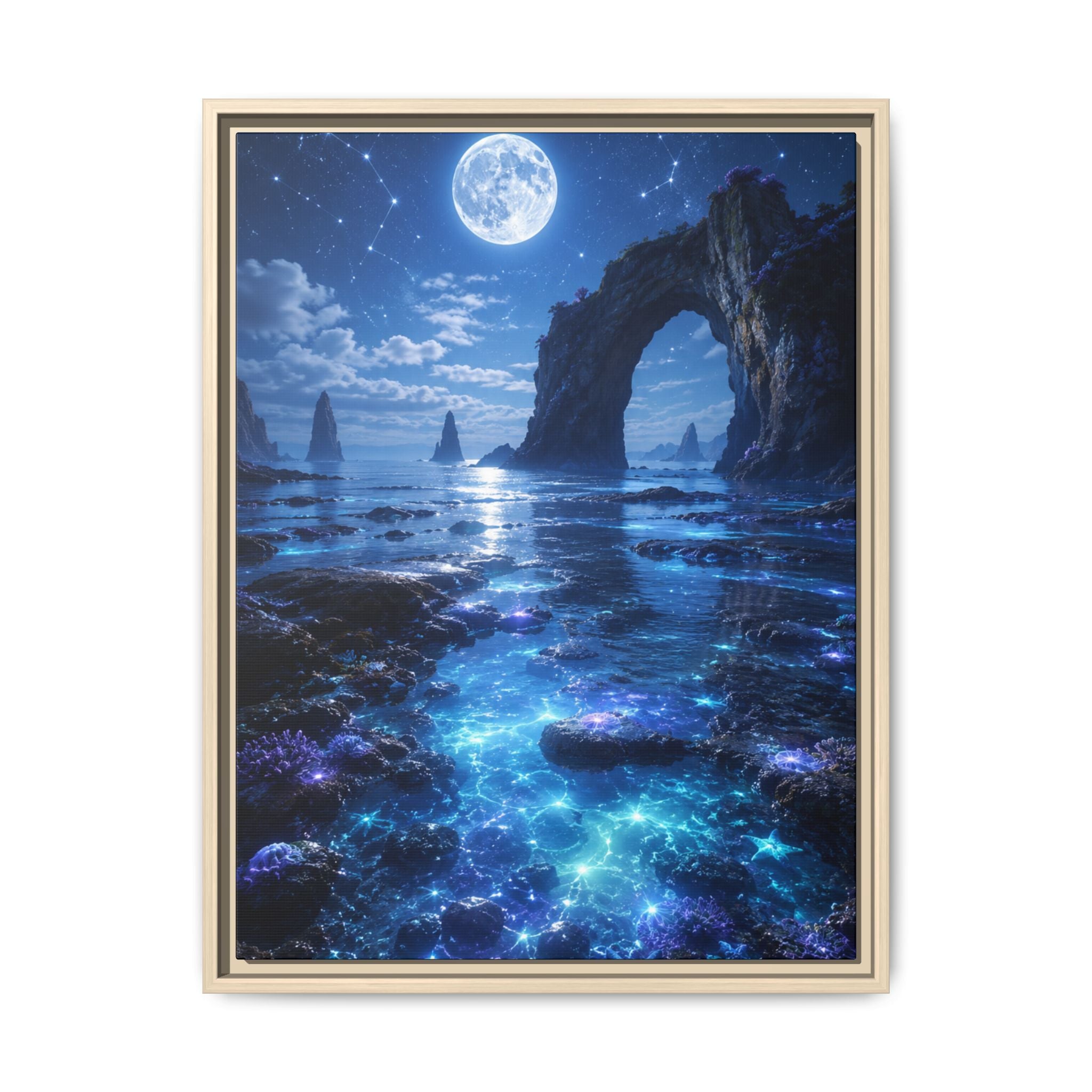 Fine Art Paper Print - Moonlit Bioluminescent Shoreline Art