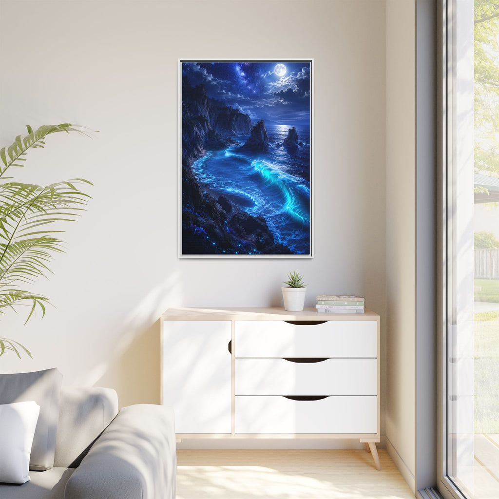 Framed Matte Canvas: Luminous Moonlit Ocean Art Print
