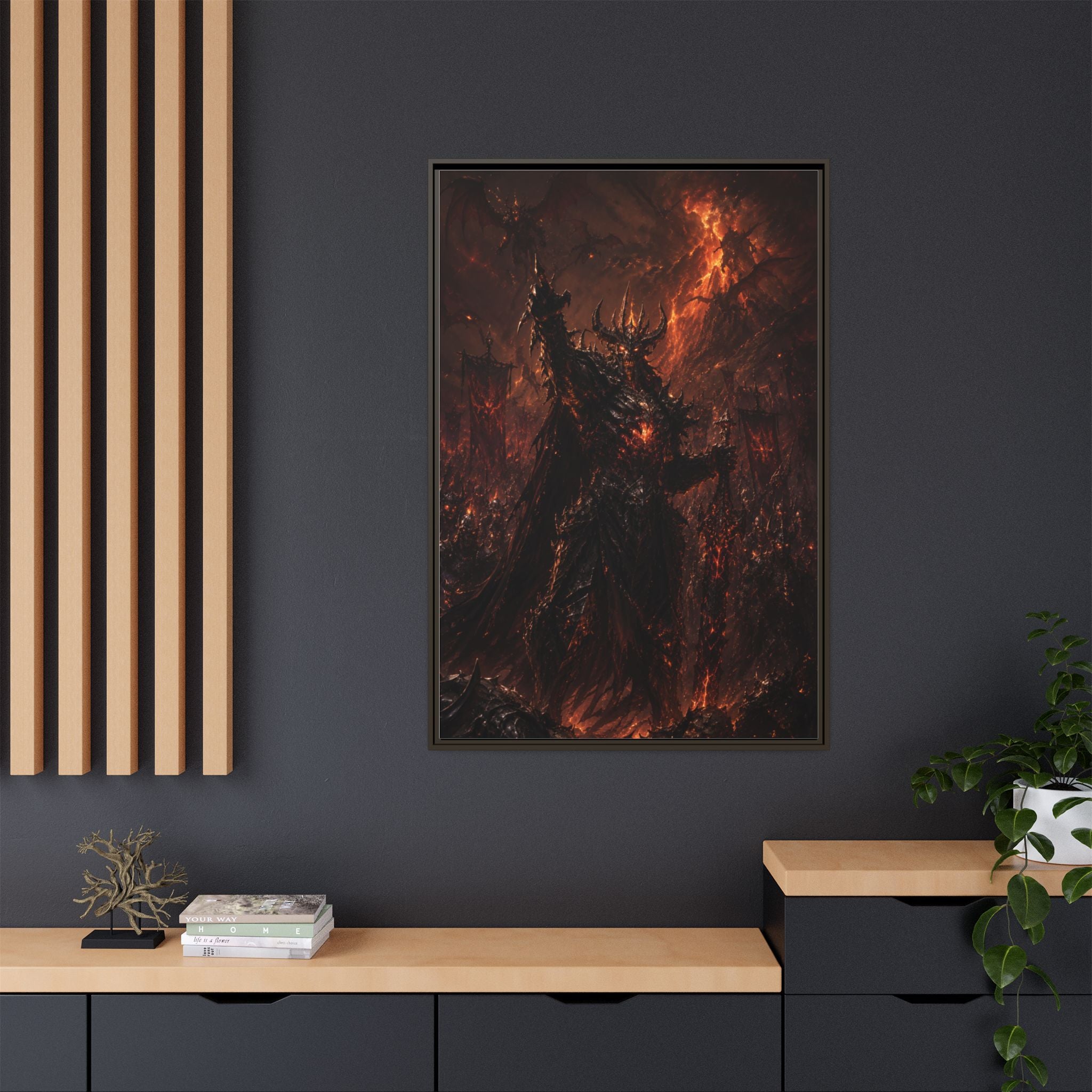 Framed Matte Canvas: Infernal Dark Lord Fantasy Wall Art