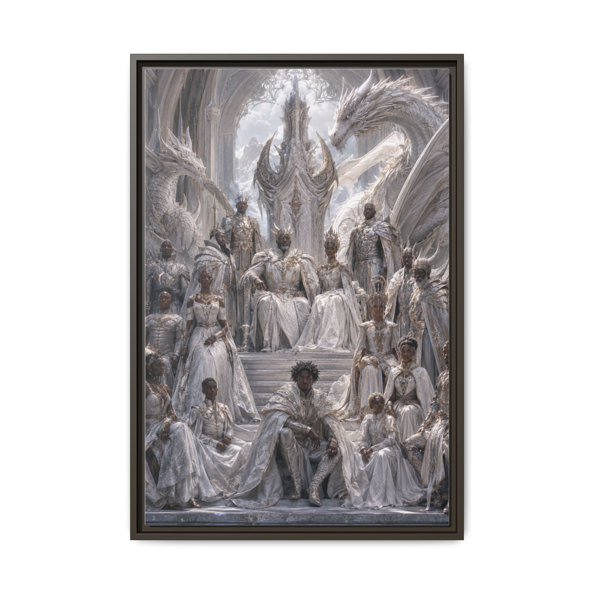 Framed Matte Canvas — Regal Dragon Court Fantasy Art Print