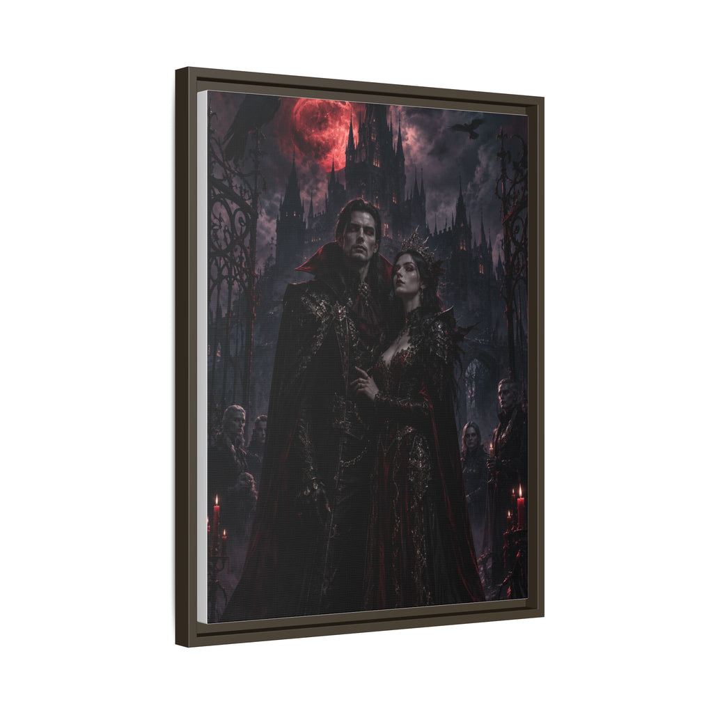 Vampire Couple Matte Framed Canvas Art – Gothic Red Moon Wall Decor