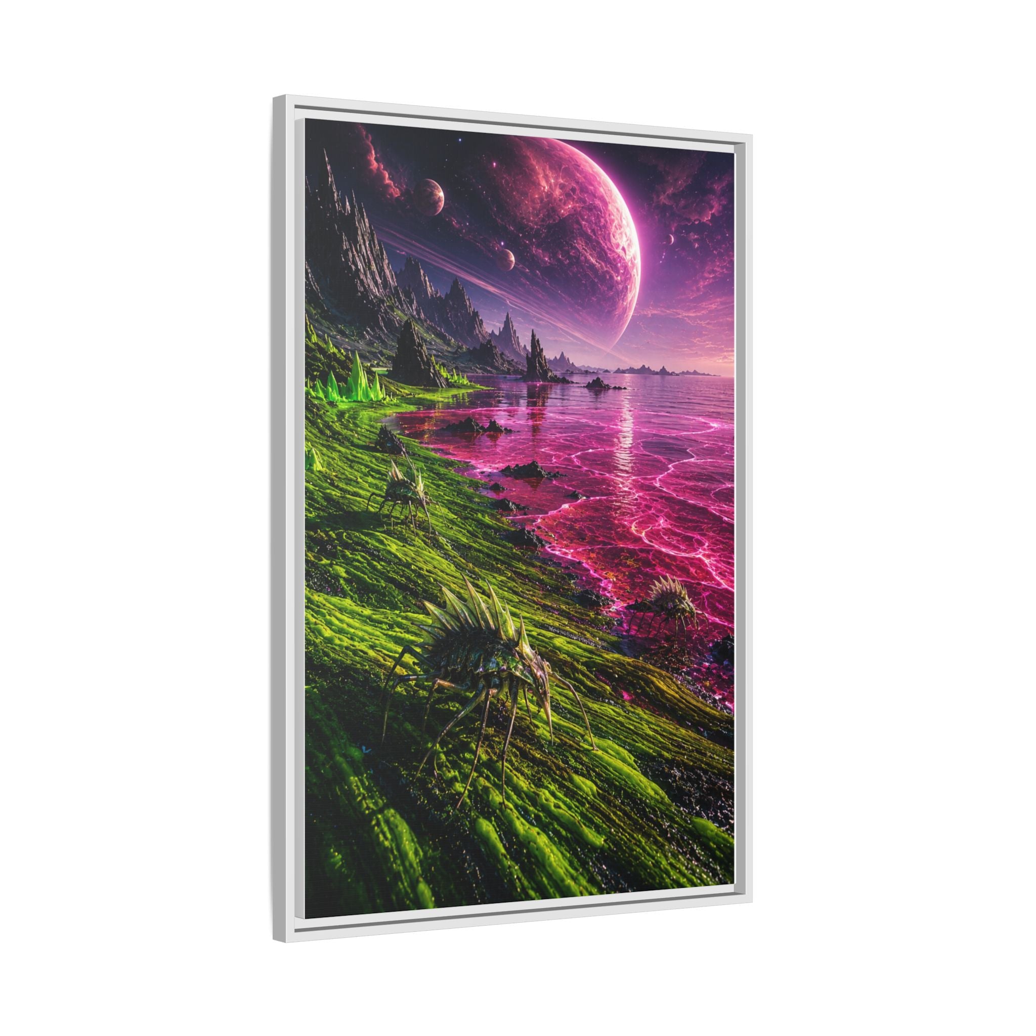 Framed Matte Canvas - Neon Alien Landscape Wall Art