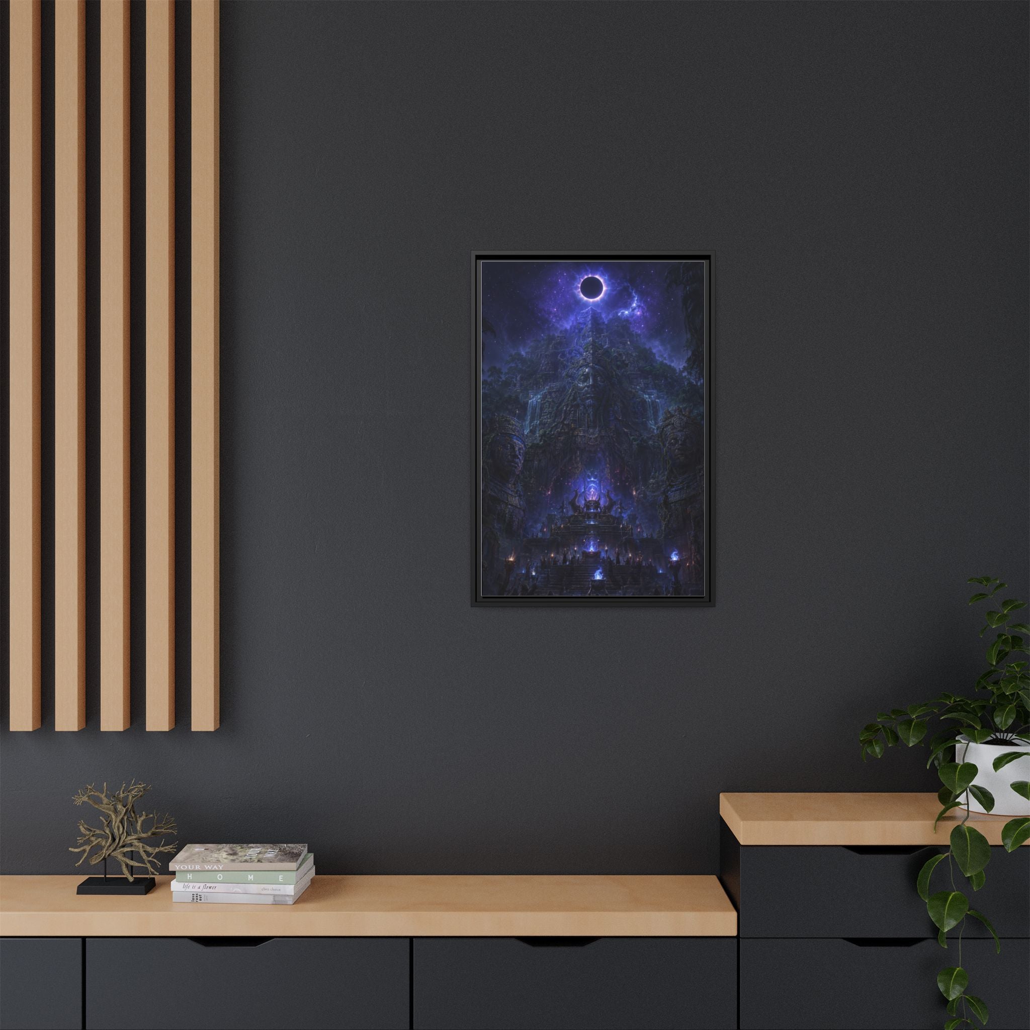 Dark Fantasy Canvas Print — Eclipse Over Mystic Citadel (Framed Matte)