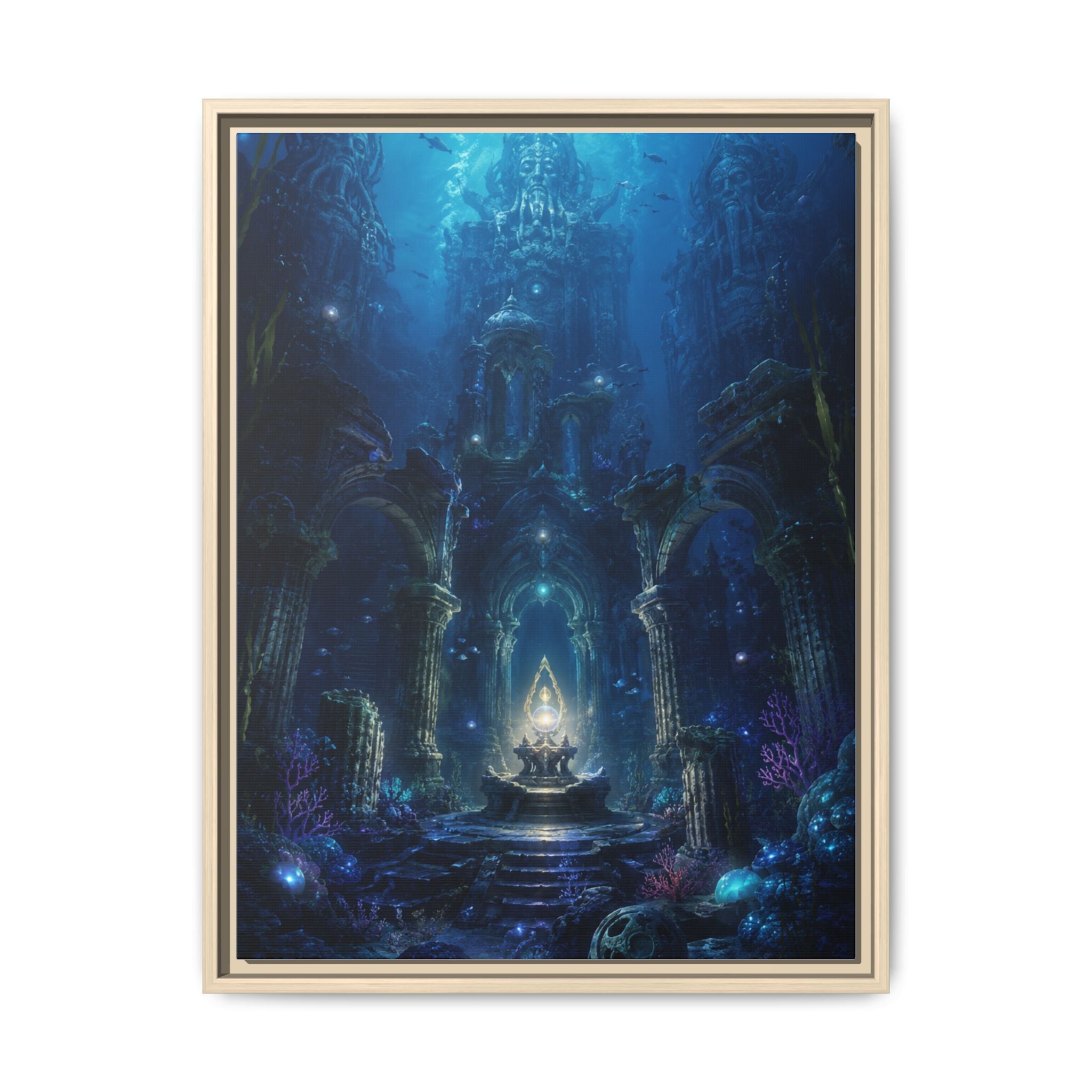 Framed Matte Canvas - Enchanted Underwater Temple Fantasy Art