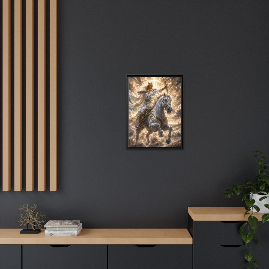 Mythic Warrior on White Steed — Framed Matte Canvas Wall Art