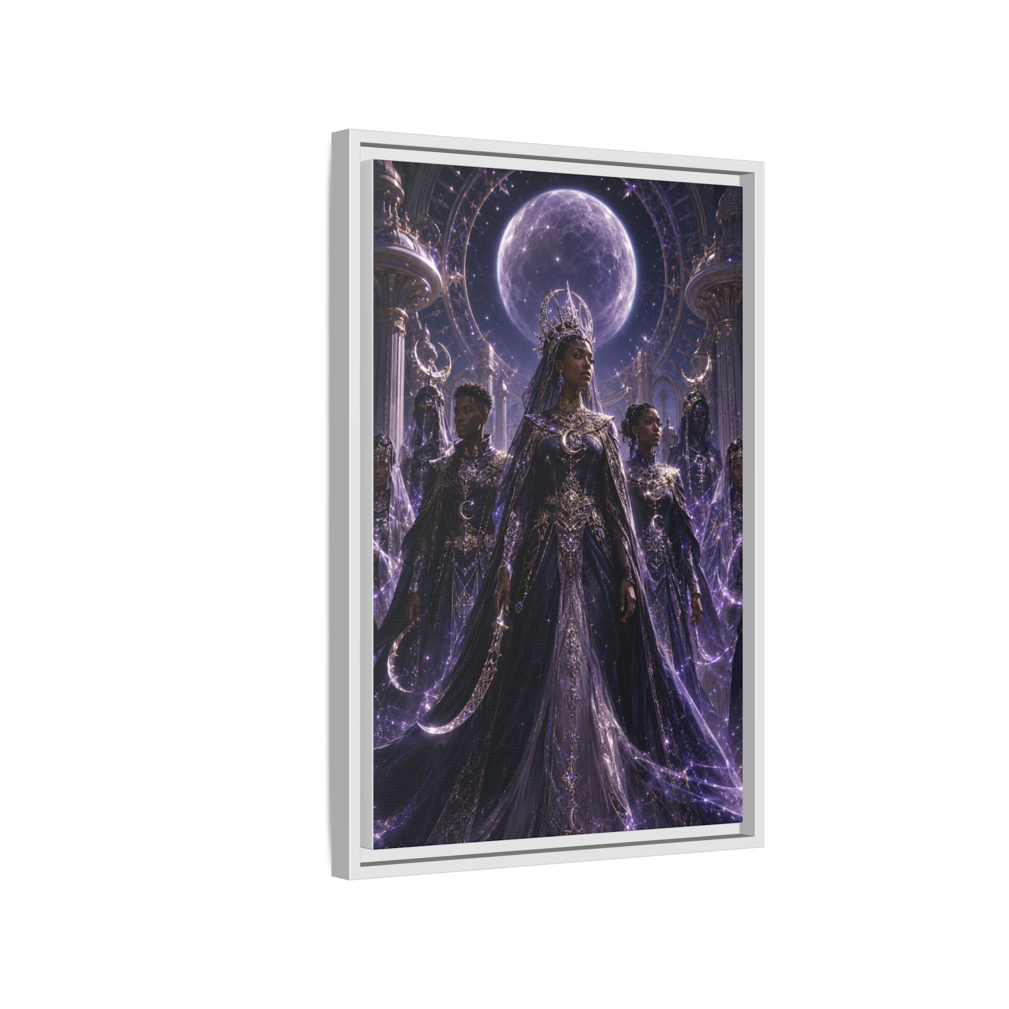 Mystic Moon Queen Framed Matte Canvas Print — Fantasy Royalty Wall Art