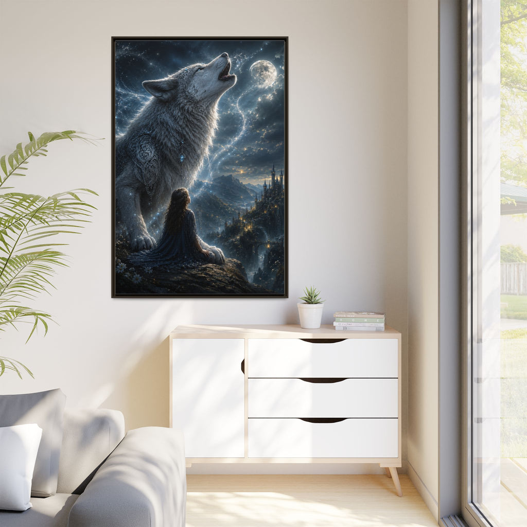 Howling Wolf Moon Matte Canvas Print — Framed Fantasy Wall Art
