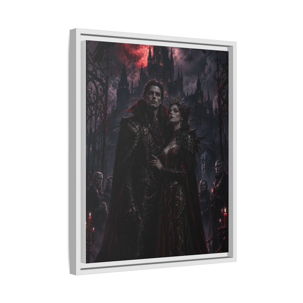 Vampire Couple Matte Framed Canvas Art – Gothic Red Moon Wall Decor