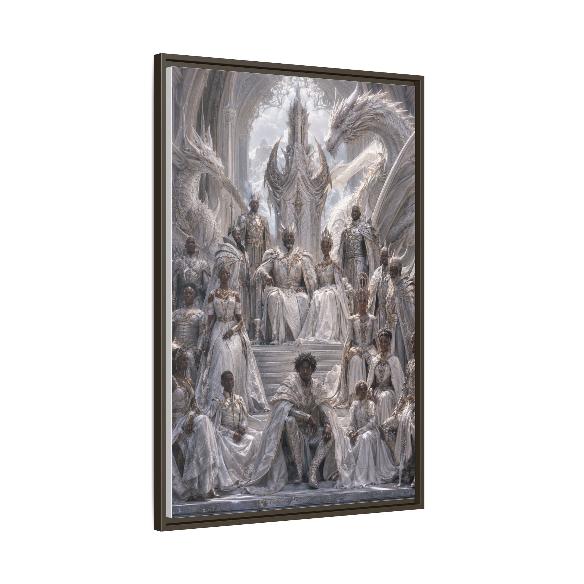 Framed Matte Canvas — Regal Dragon Court Fantasy Art Print