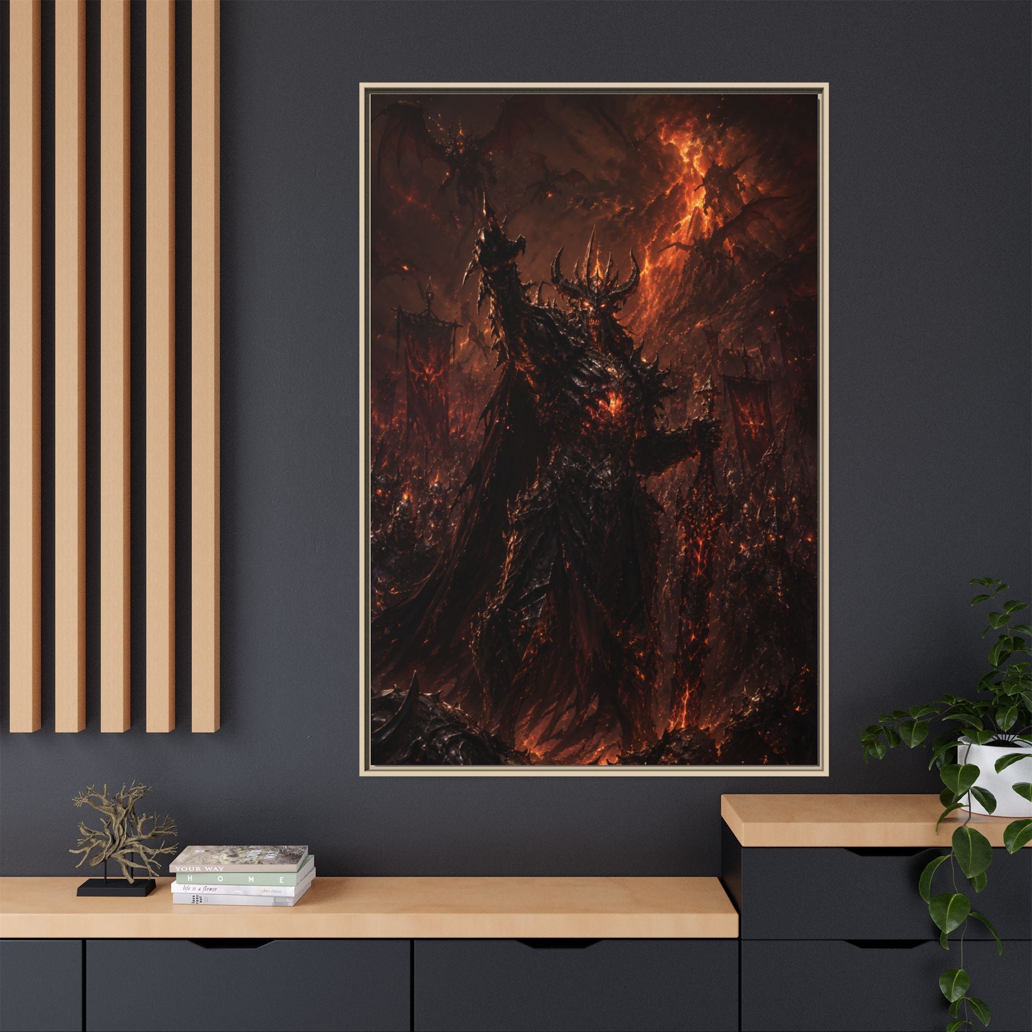 Framed Matte Canvas: Infernal Dark Lord Fantasy Wall Art