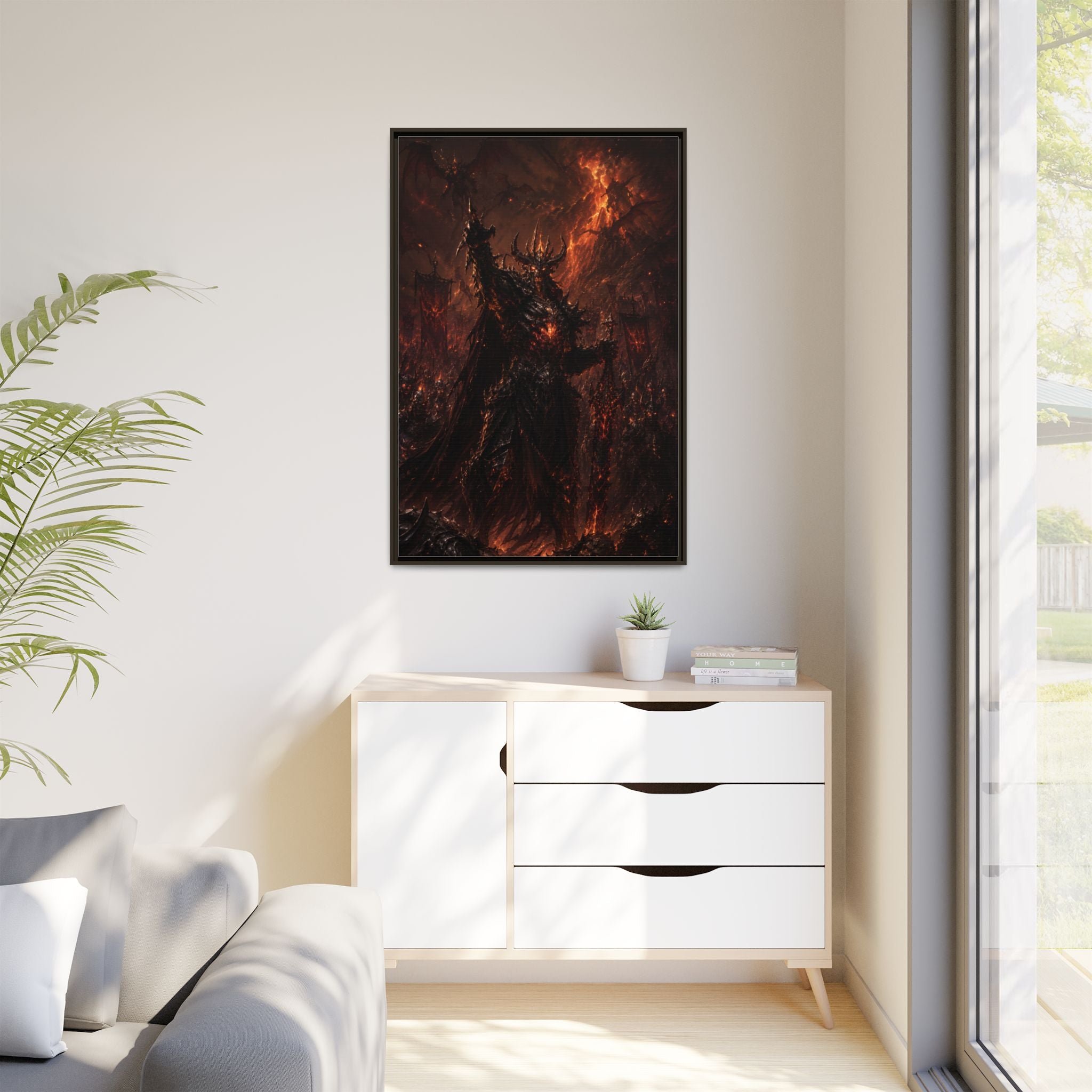 Framed Matte Canvas: Infernal Dark Lord Fantasy Wall Art