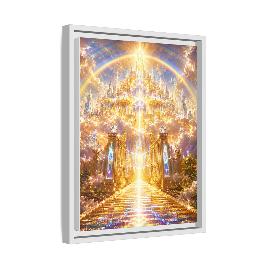 Heavenly Gateway Matte Framed Canvas — Golden Rainbow Spiritual Wall Art