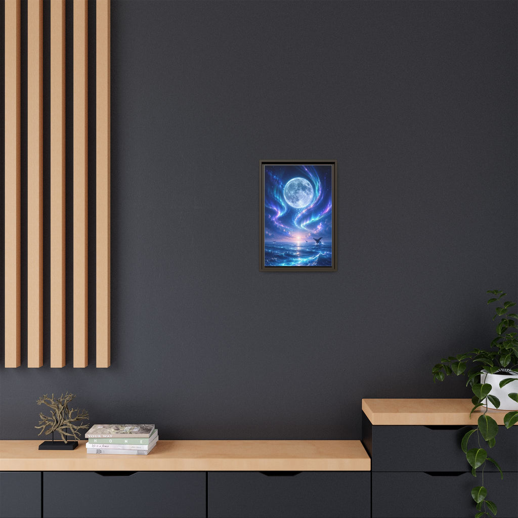 Framed Canvas Art - Lunar Aurora Ocean Scene
