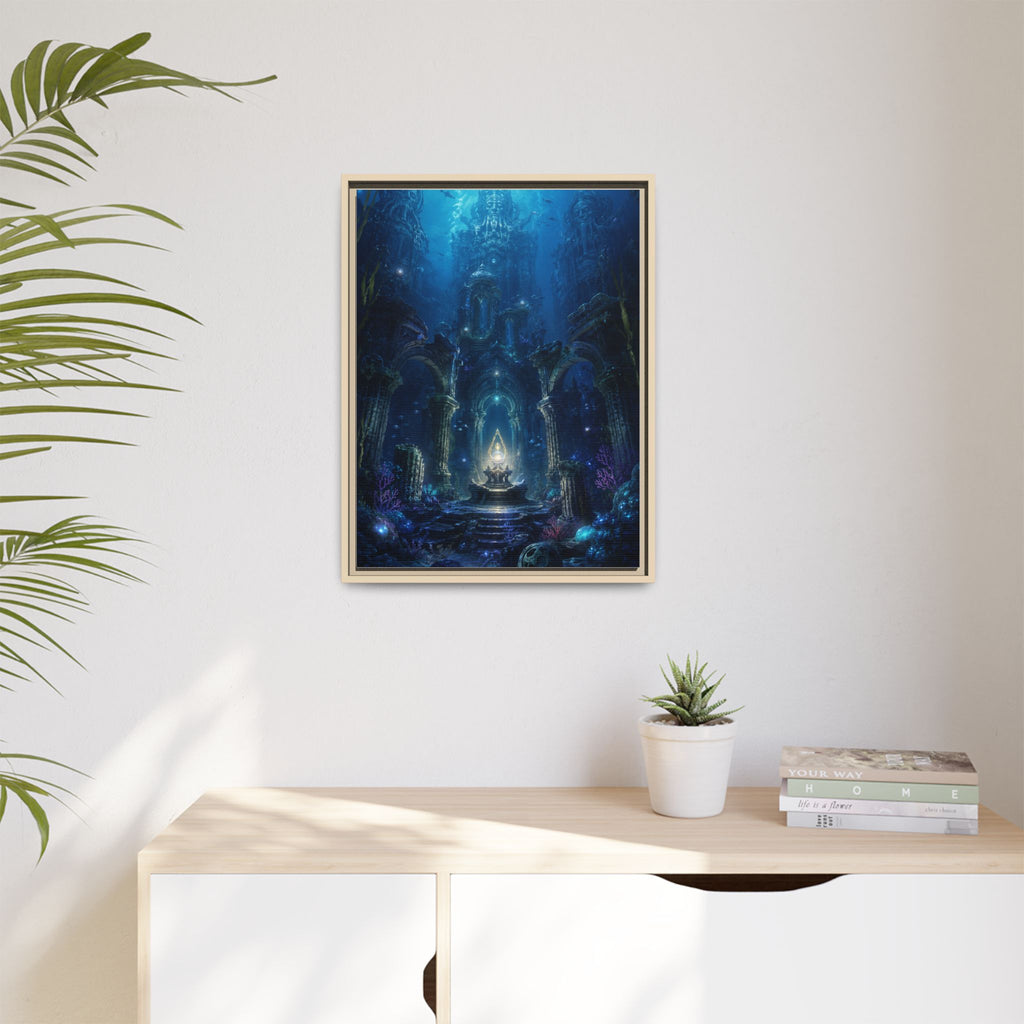 Framed Matte Canvas - Enchanted Underwater Temple Fantasy Art