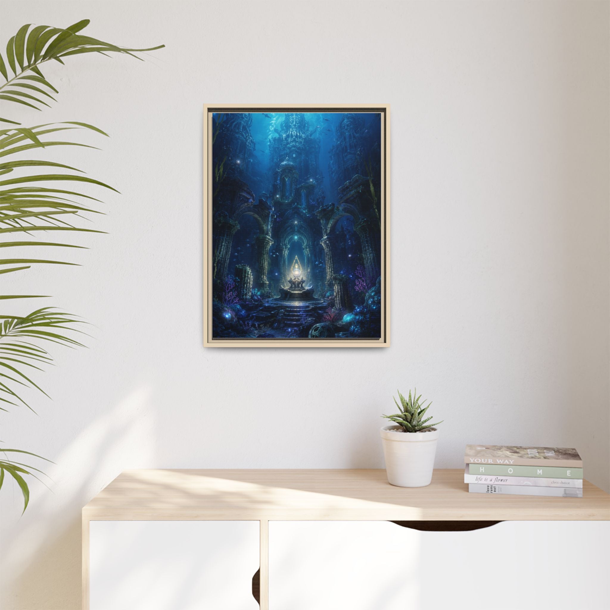 Framed Matte Canvas - Enchanted Underwater Temple Fantasy Art