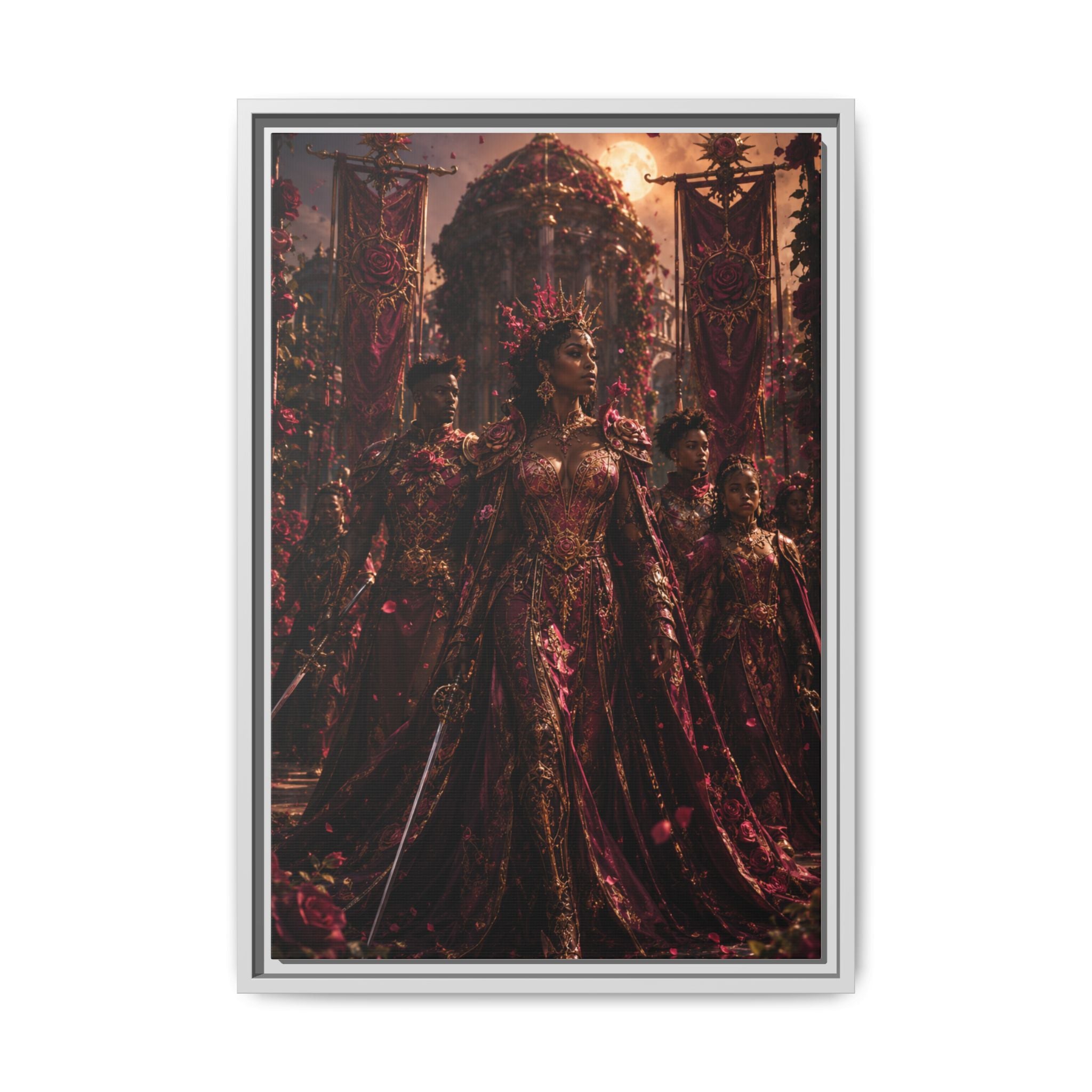 Framed Matte Canvas Art — Regal Fantasy Queen Portrait