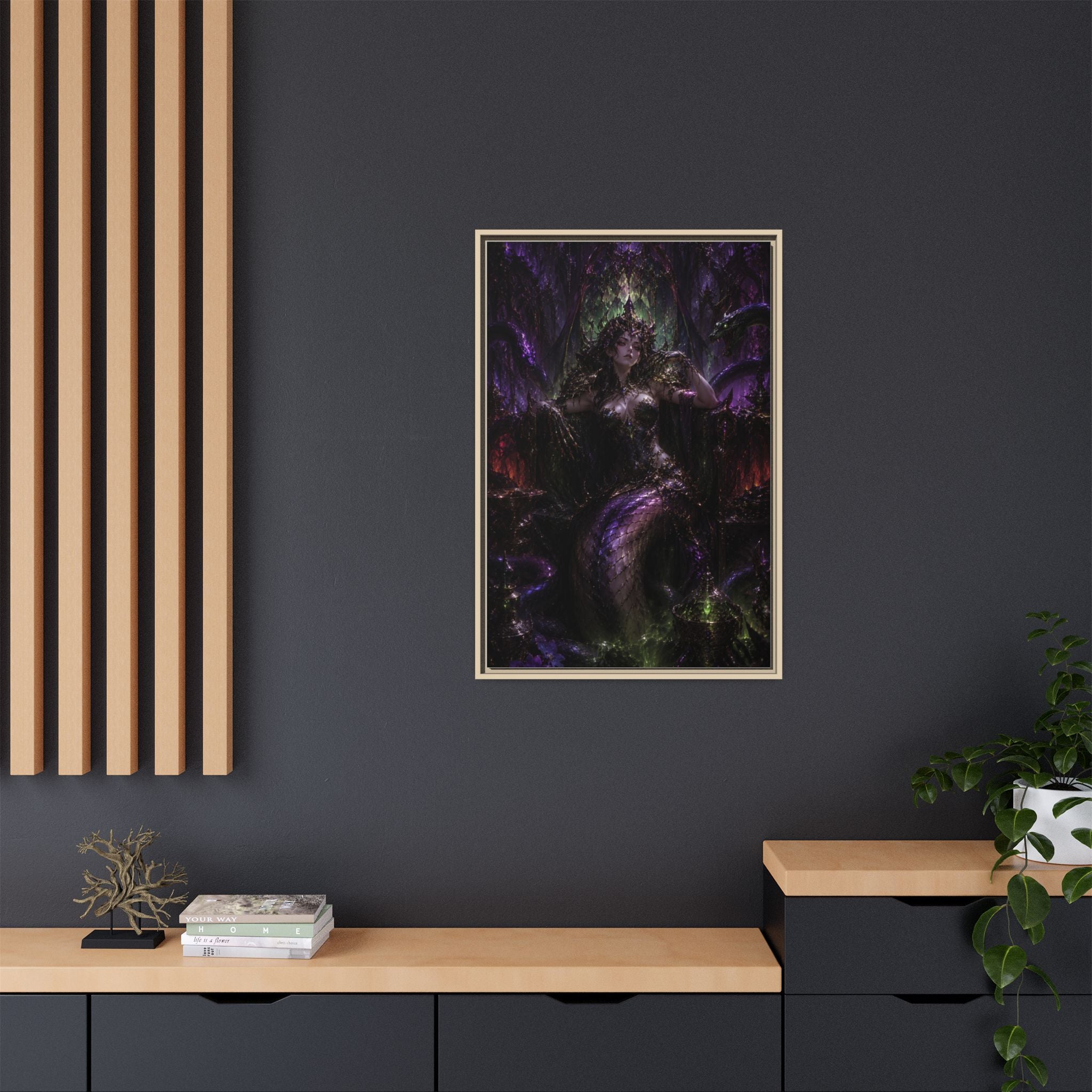 Dark Fantasy Goddess Matte Canvas Print — Framed Multi‑Color Wall Art