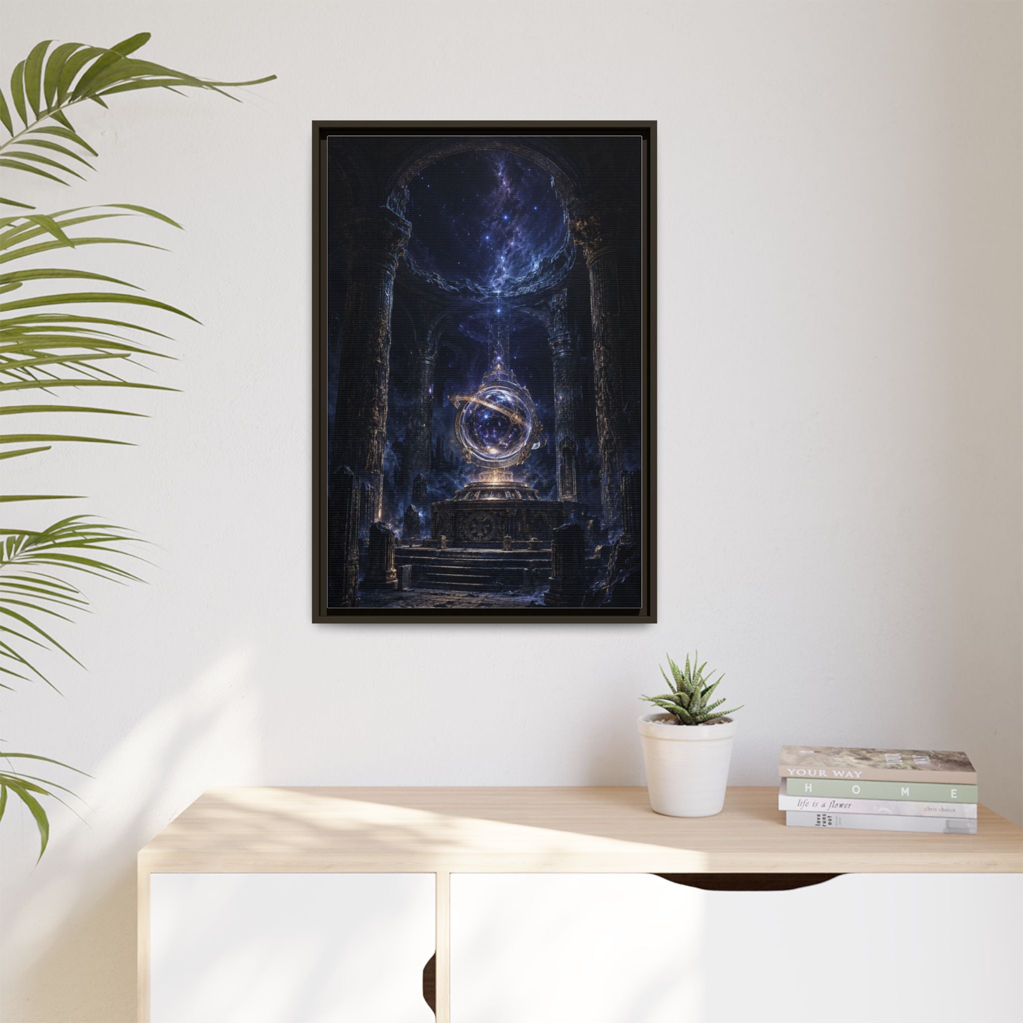 Framed Cosmic Temple Matte Canvas Art — Mystic Astral Orb Wall Decor