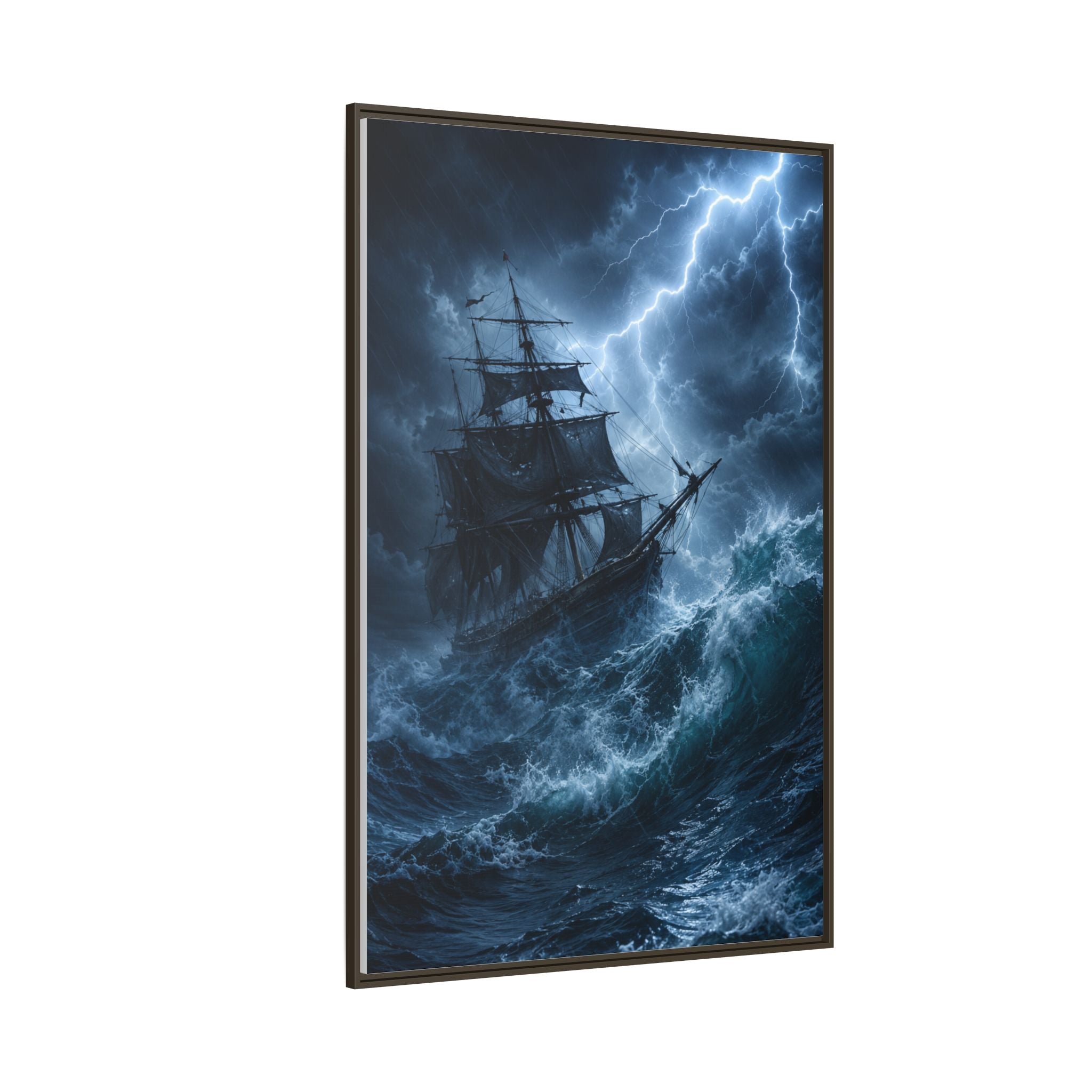 Stormy Seas Ship Painting — Framed Matte Canvas Wall Art