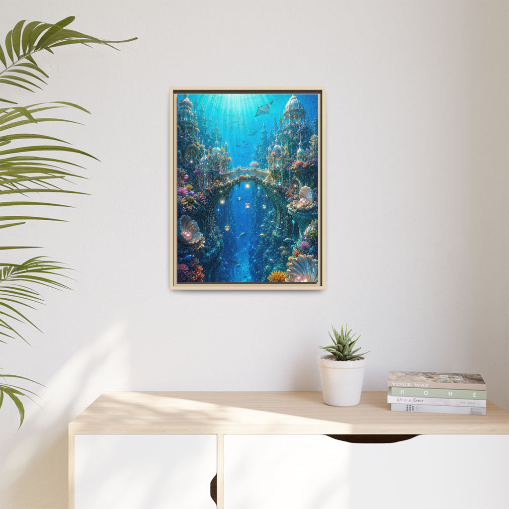 Underwater Fantasy Matte Canvas Framed Print — Ocean City Coral Reef Wall Art