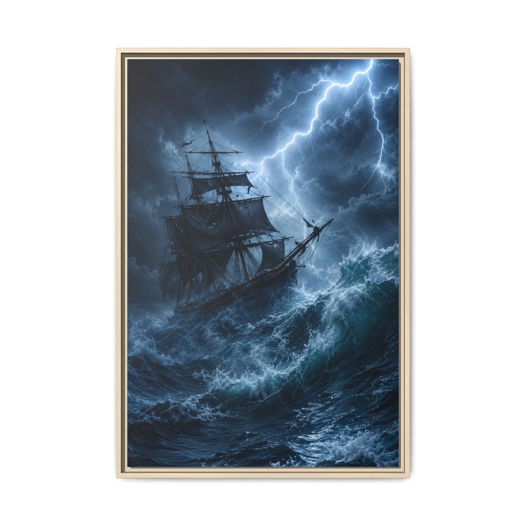 Stormy Seas Ship Painting — Framed Matte Canvas Wall Art