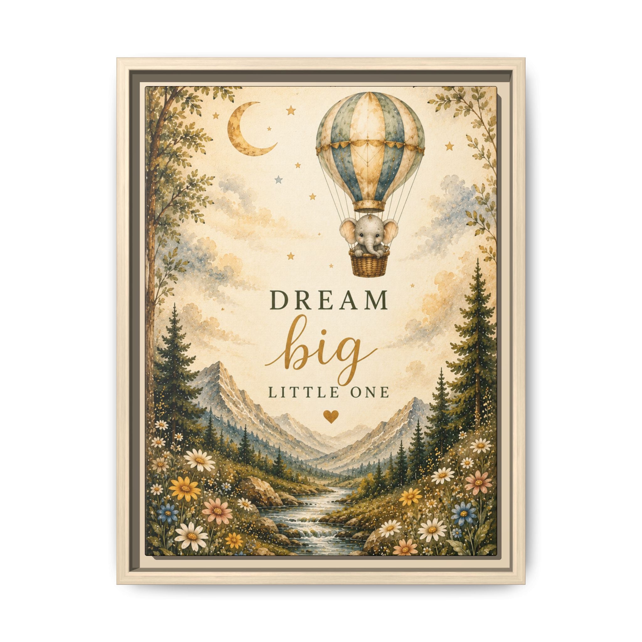 Dream Big Little One Hot Air Balloon Nursery Art Print, Canvas