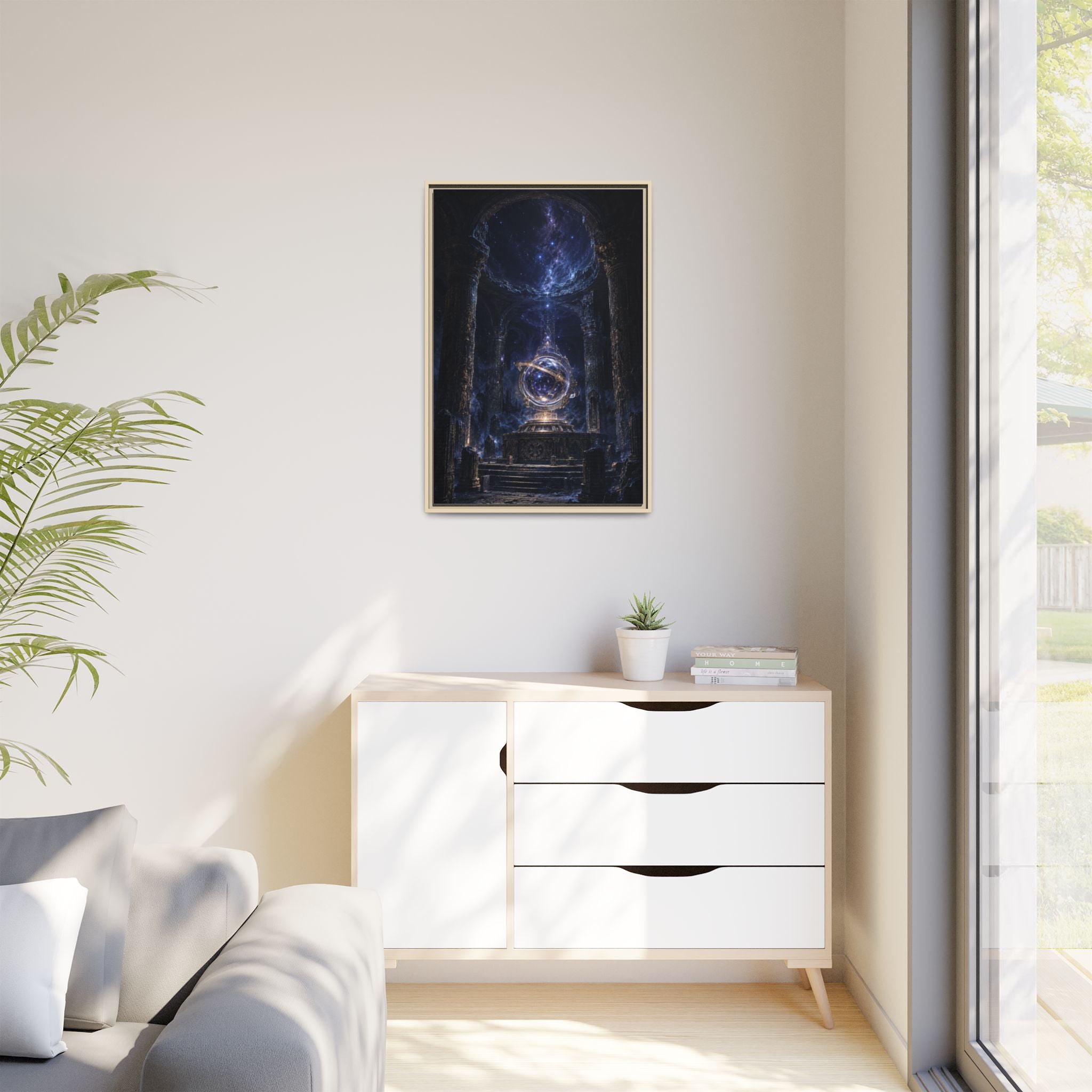 Framed Cosmic Temple Matte Canvas Art — Mystic Astral Orb Wall Decor