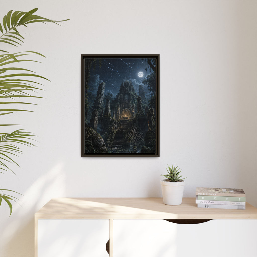 Framed Matte Canvas - Moonlit Ruins Fantasy Wall Art
