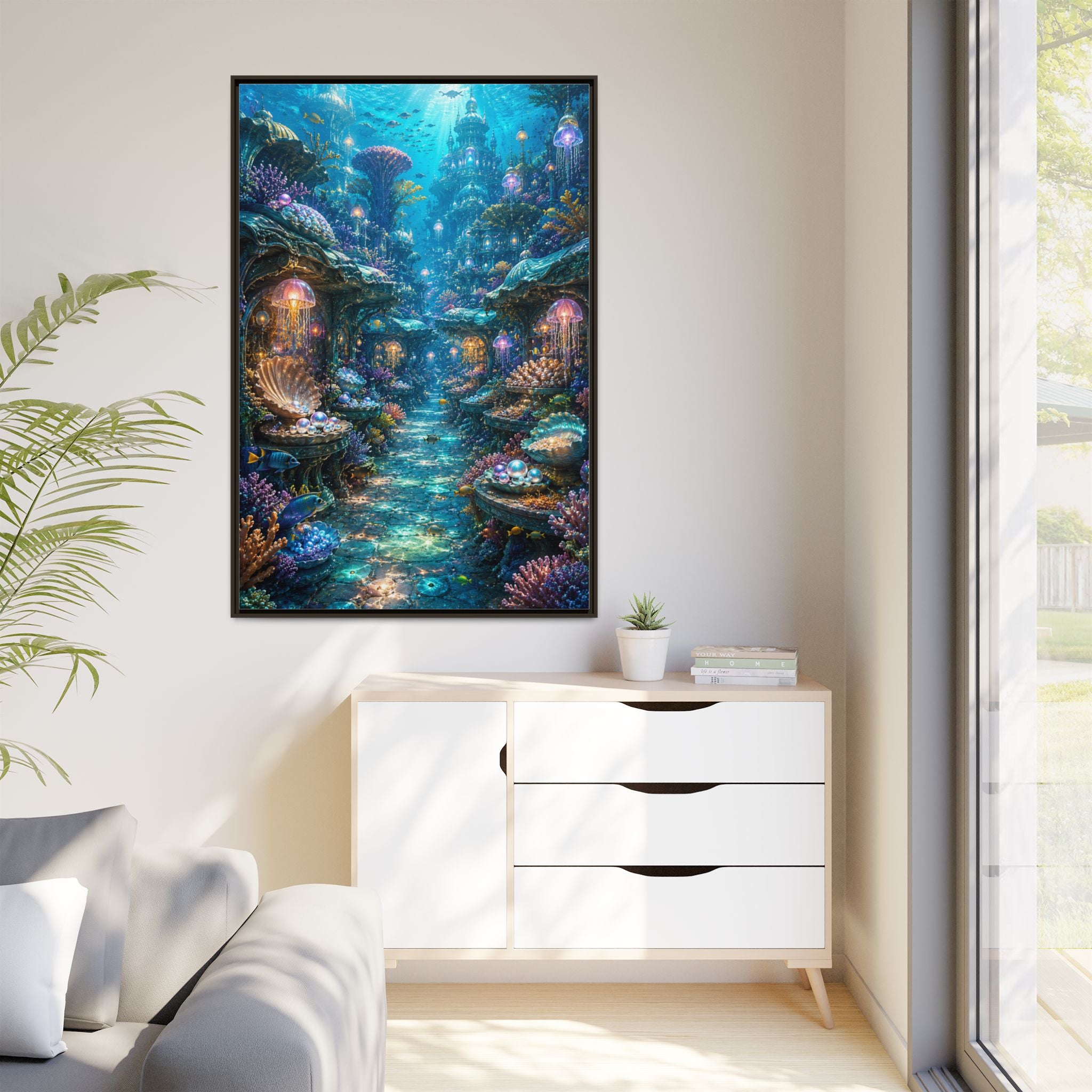 Framed Matte Canvas - Enchanted Underwater Coral Reef Print