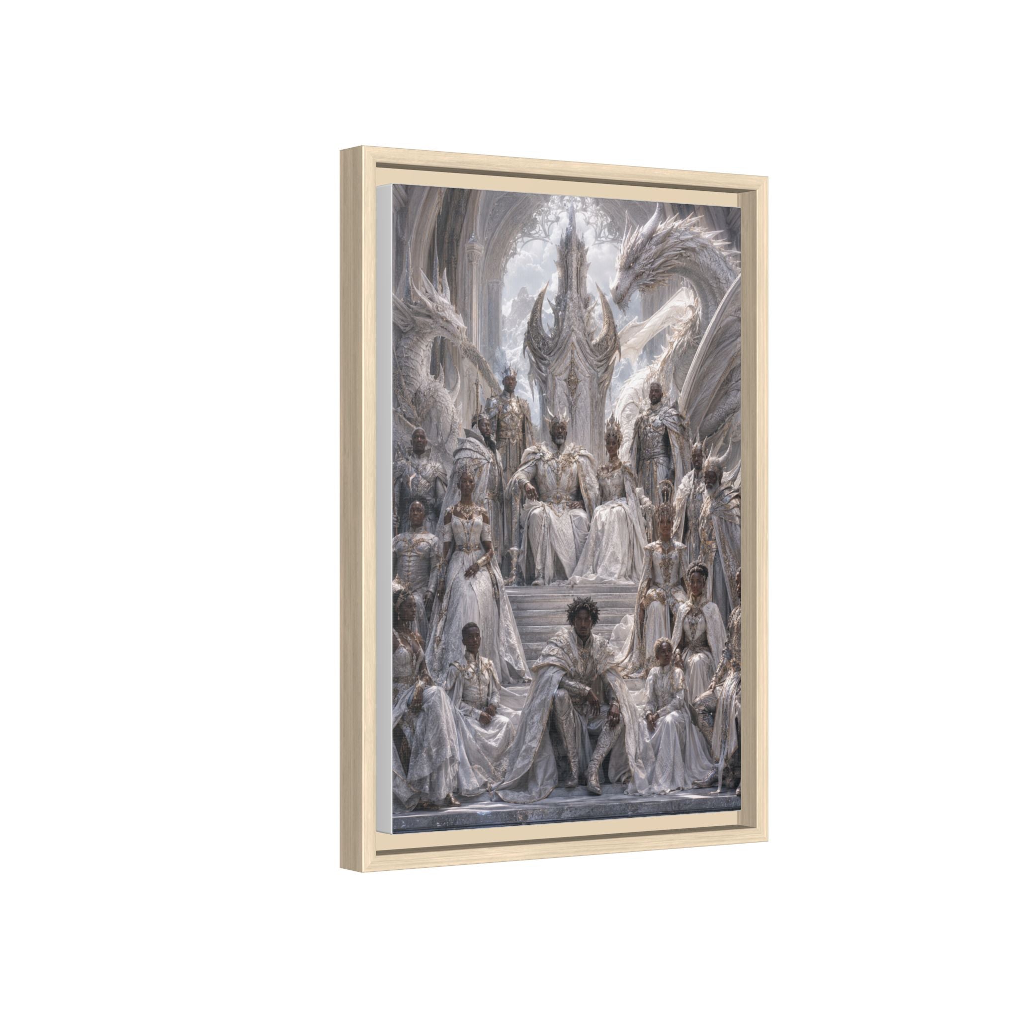 Framed Matte Canvas — Regal Dragon Court Fantasy Art Print