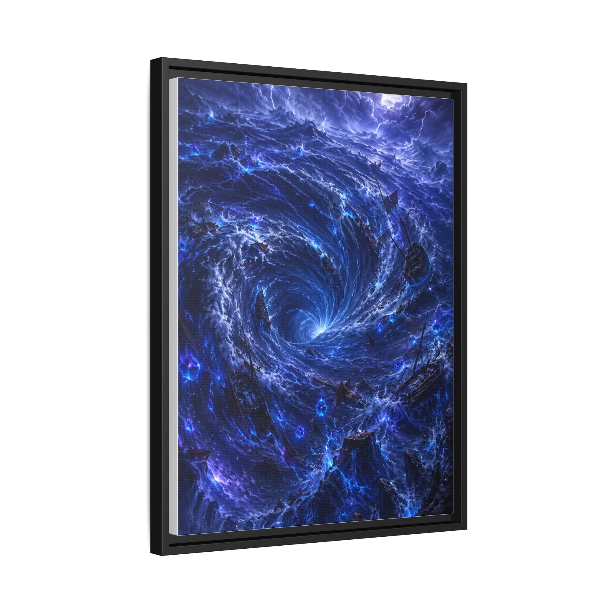 Framed Matte Canvas - Blue Cosmic Vortex Wall Art